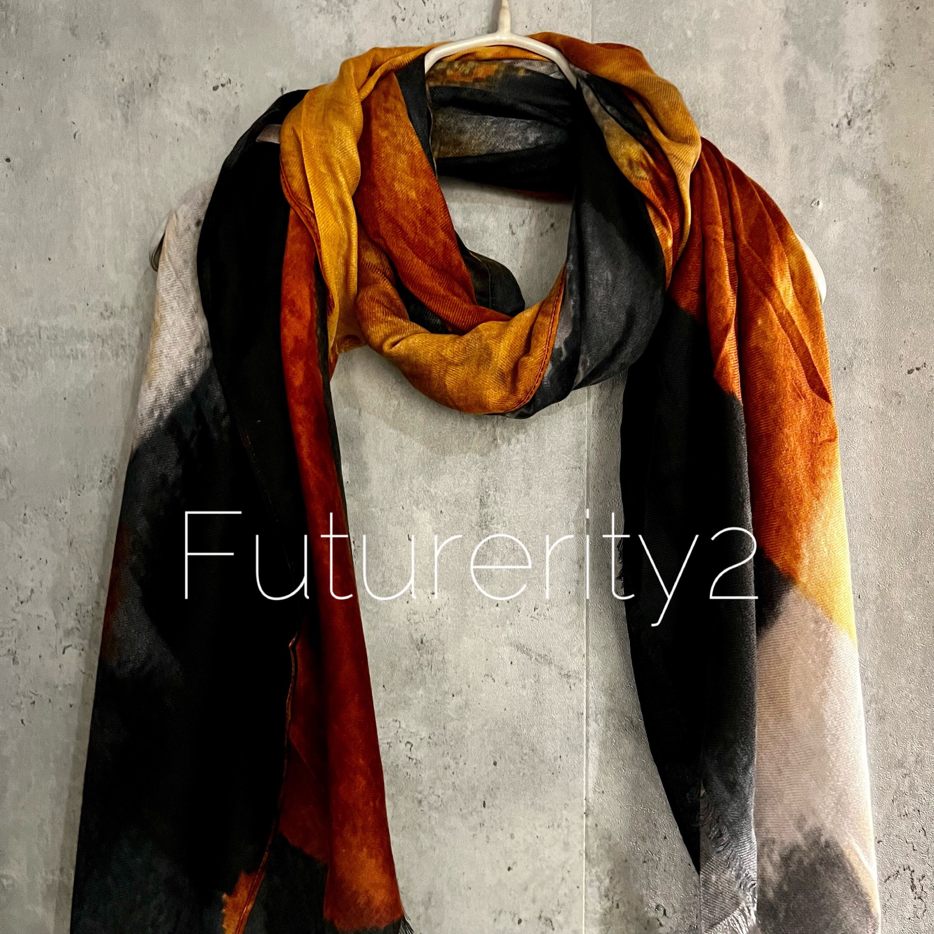 Brushstrokes Pattern Orange Black Cotton Blend Scarf