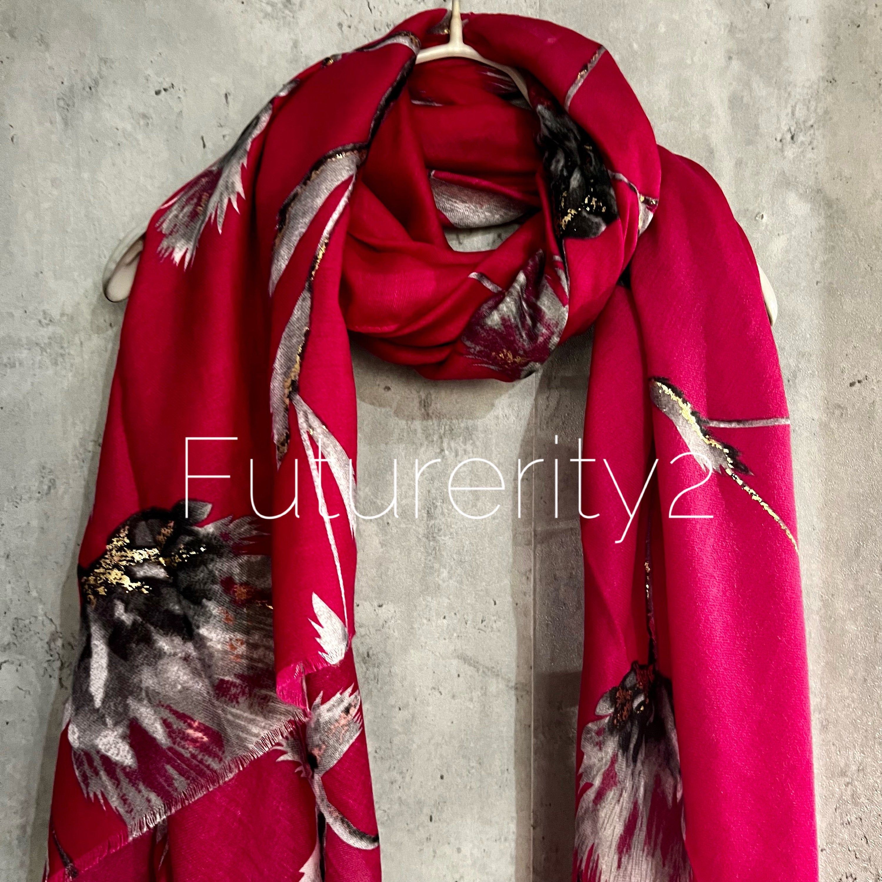 Thistle Flowers Gold Dusk Pink Cotton Scarf