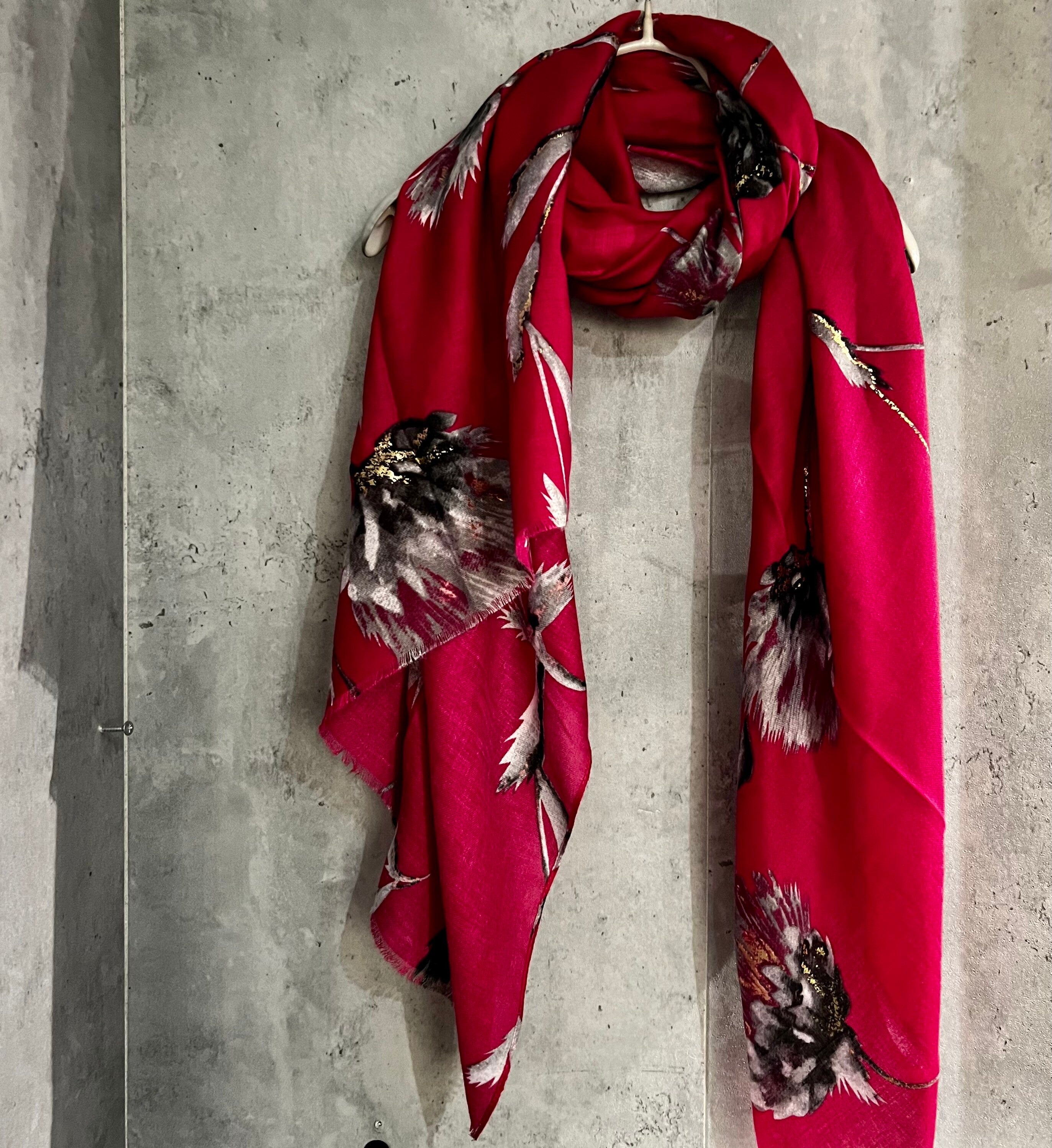 Thistle Flowers Gold Dusk Pink Cotton Scarf