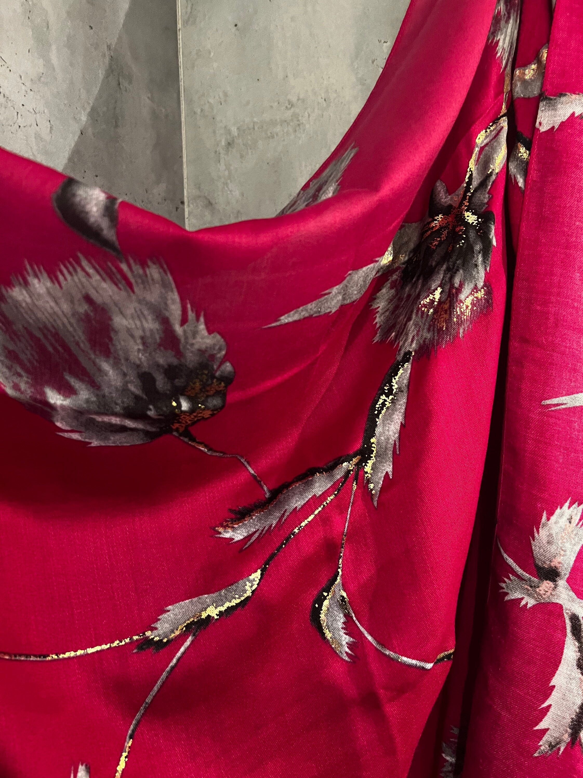 Thistle Flowers Gold Dusk Pink Cotton Scarf