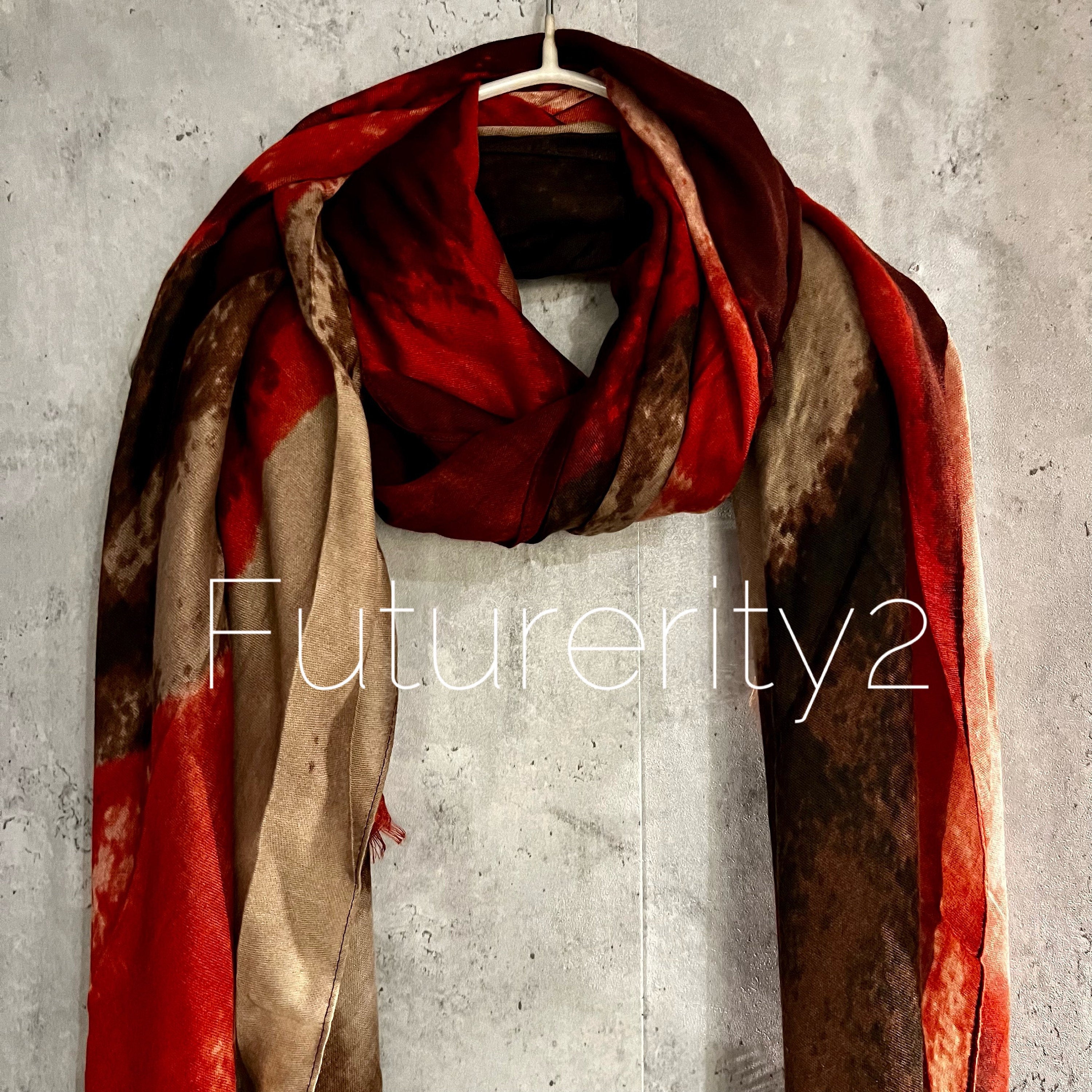 Brushstrokes Pattern Red Beige Cotton Blend Scarf