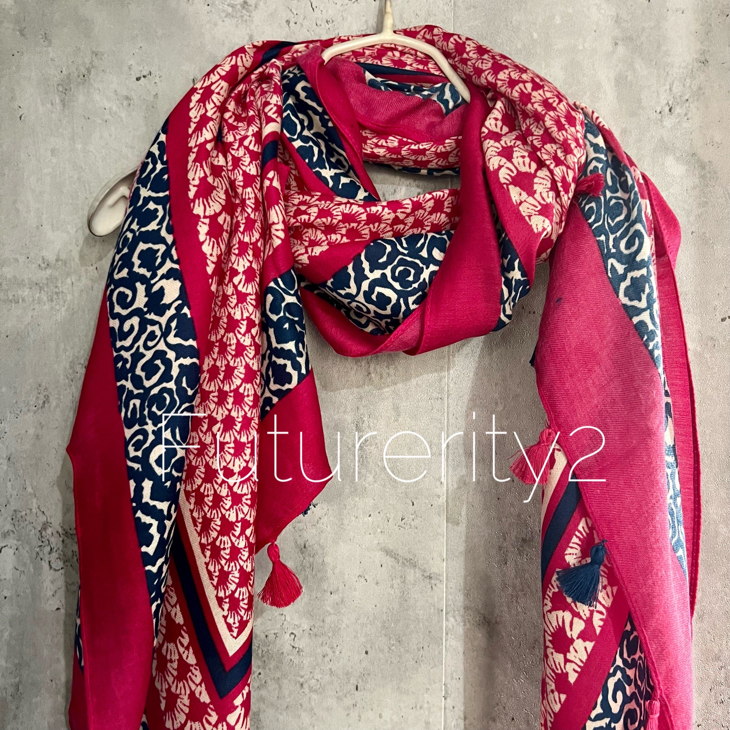 Seamless Mosaic Pattern With Tassels Pink Cotton Scarf