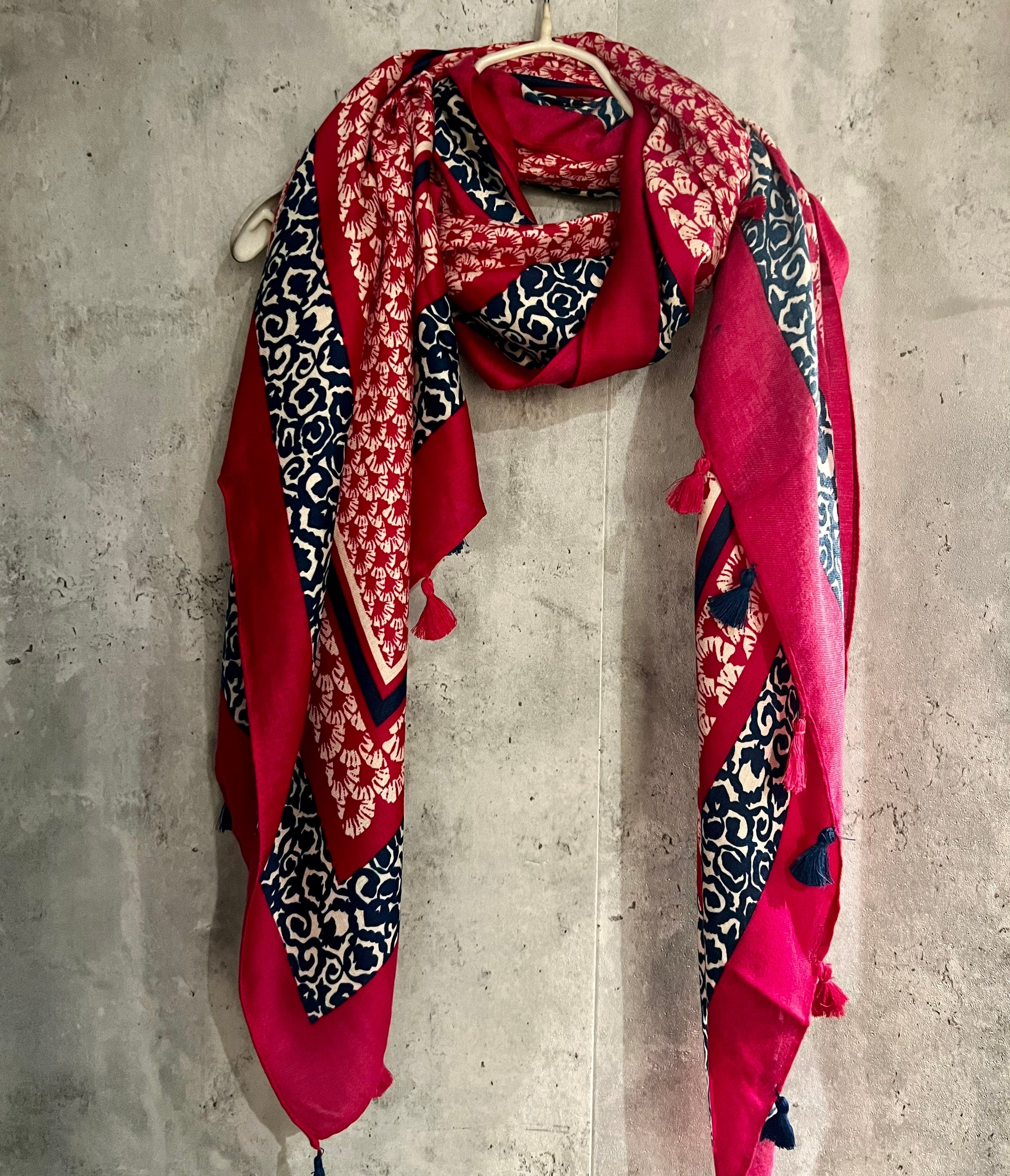 Seamless Mosaic Pattern With Tassels Pink Cotton Scarf