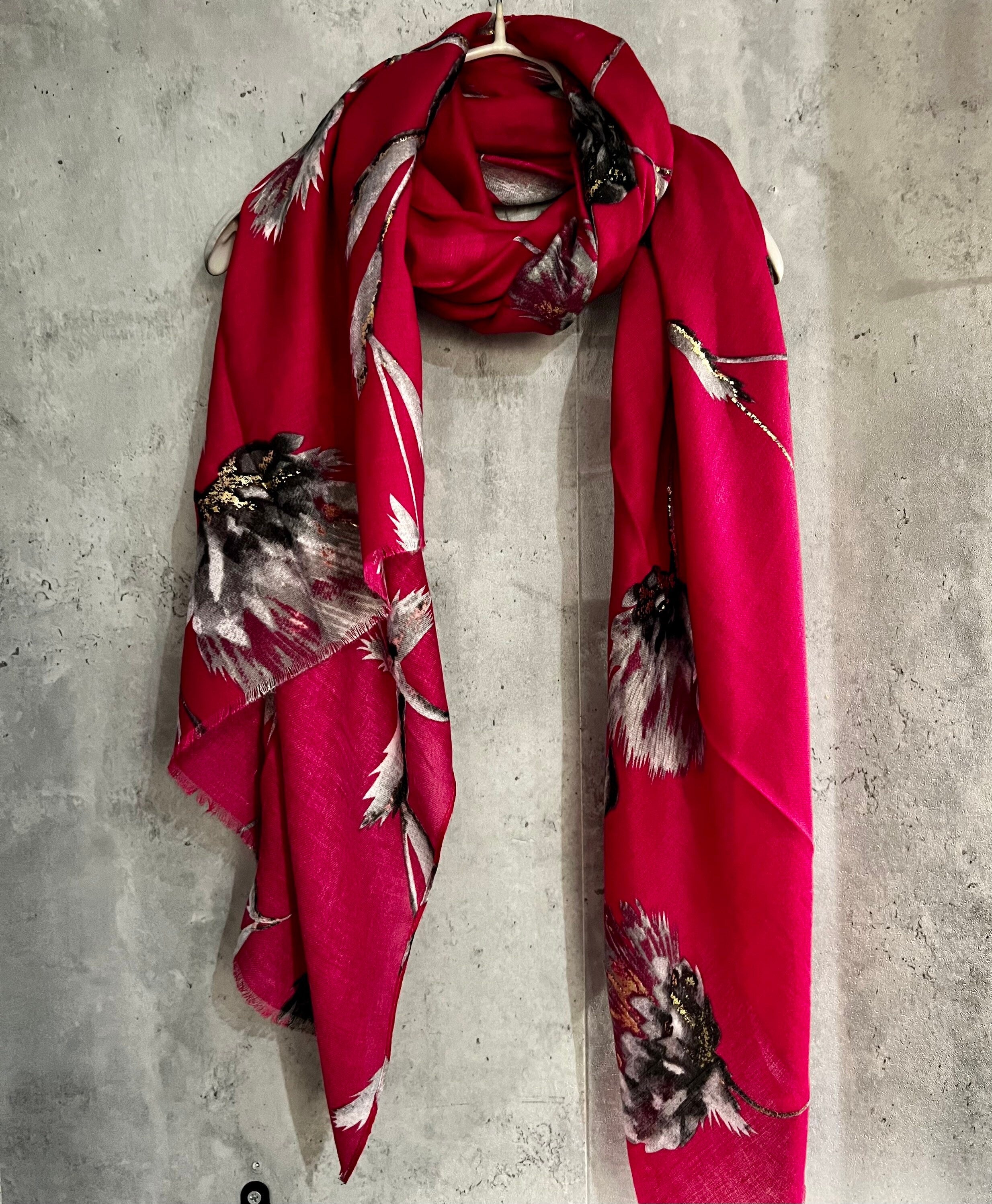 Thistle Flowers Gold Dusk Pink Cotton Scarf