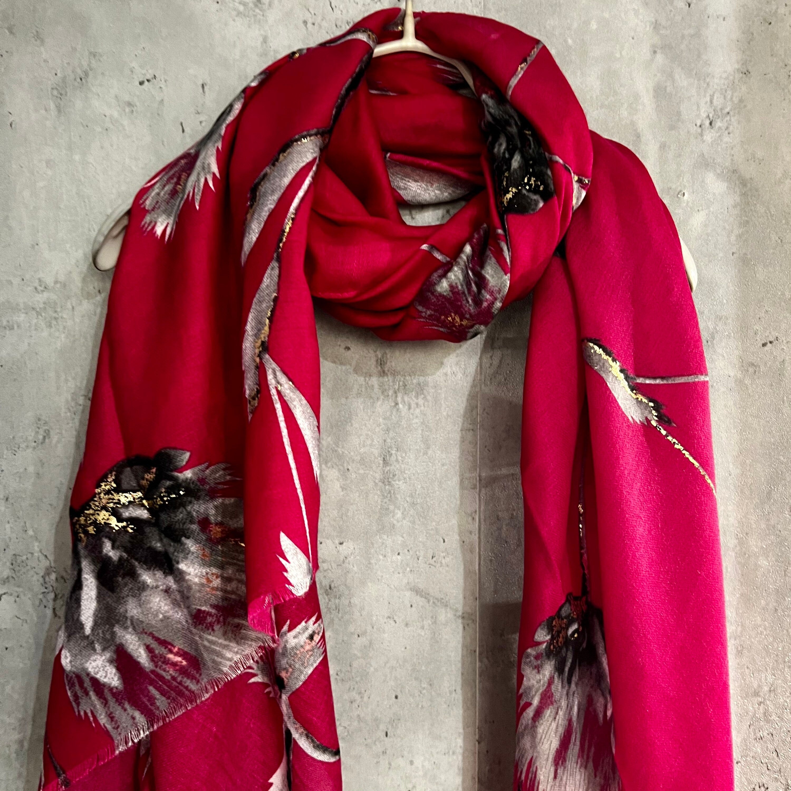 Thistle Flowers Gold Dusk Pink Cotton Scarf
