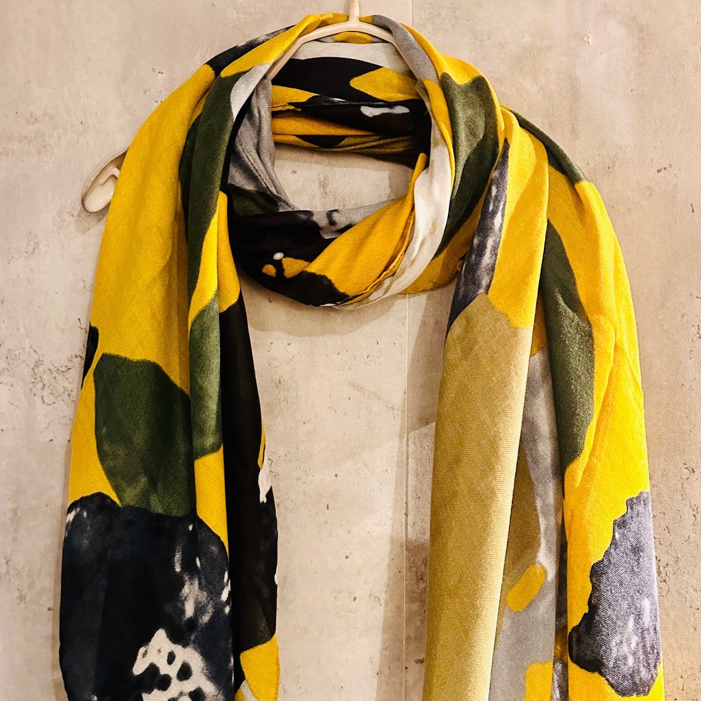 Mustard Yellow Organic Cotton Scarf with Huge Flower and Leaf Design – An Eco-Friendly Gift for Mom, Perfect for Birthday and Christmas Celebrations