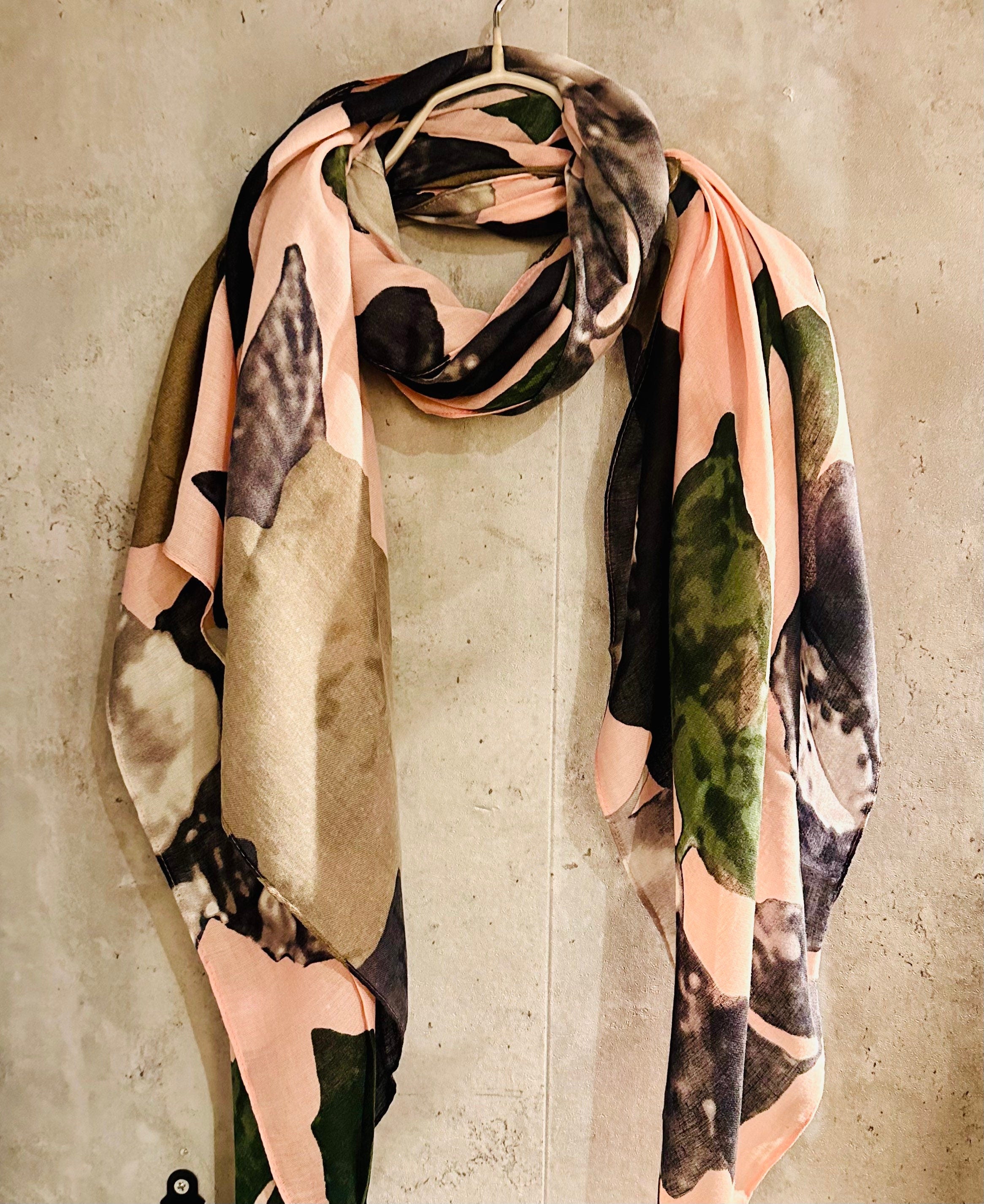 ECO Friendly Scarf Huge Flower Leaf Pink Grey Orange Organic Cotton Scarf