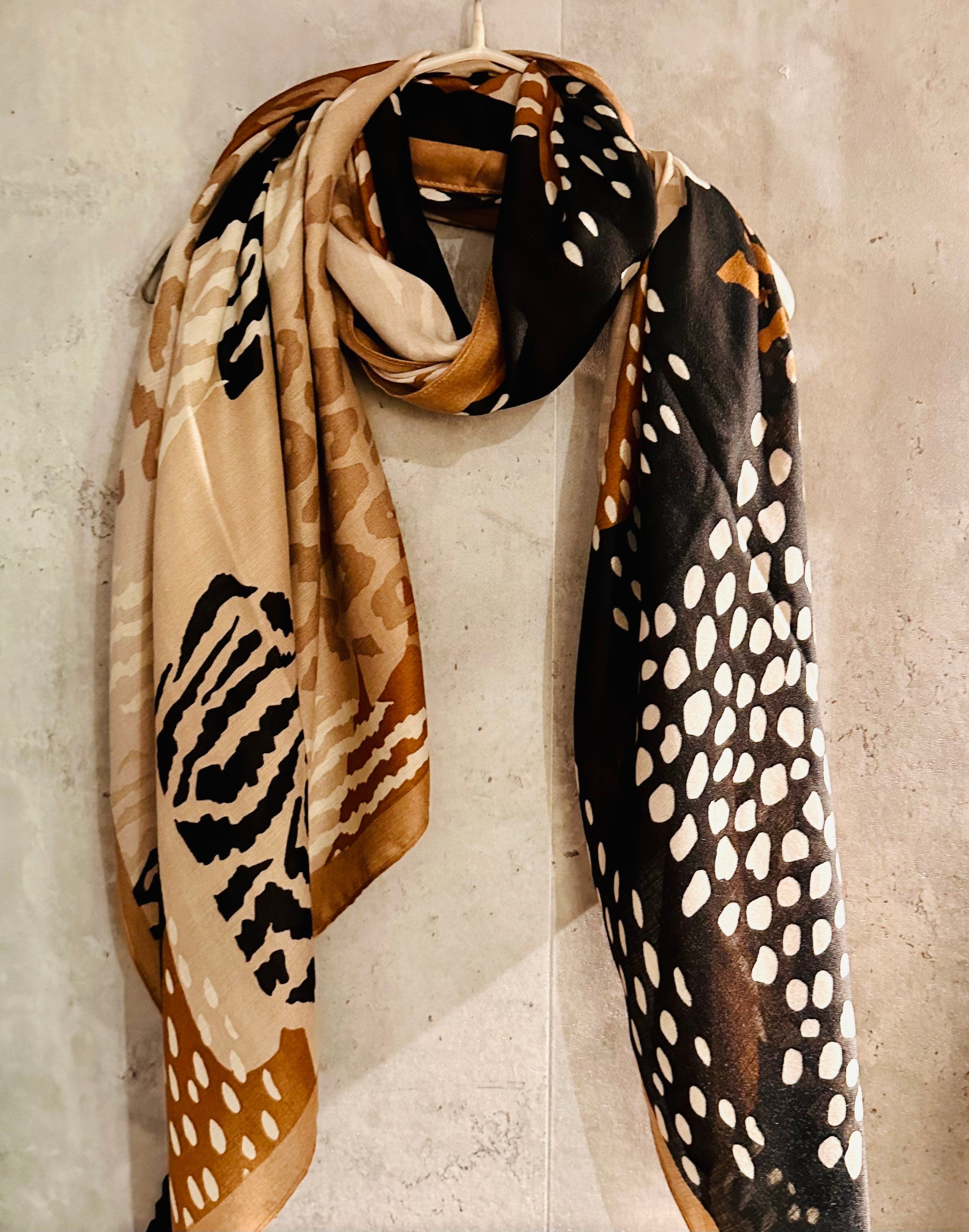 ECO Friendly African Animals Skin Texture Organic Cotton Blend Scarf In Brown