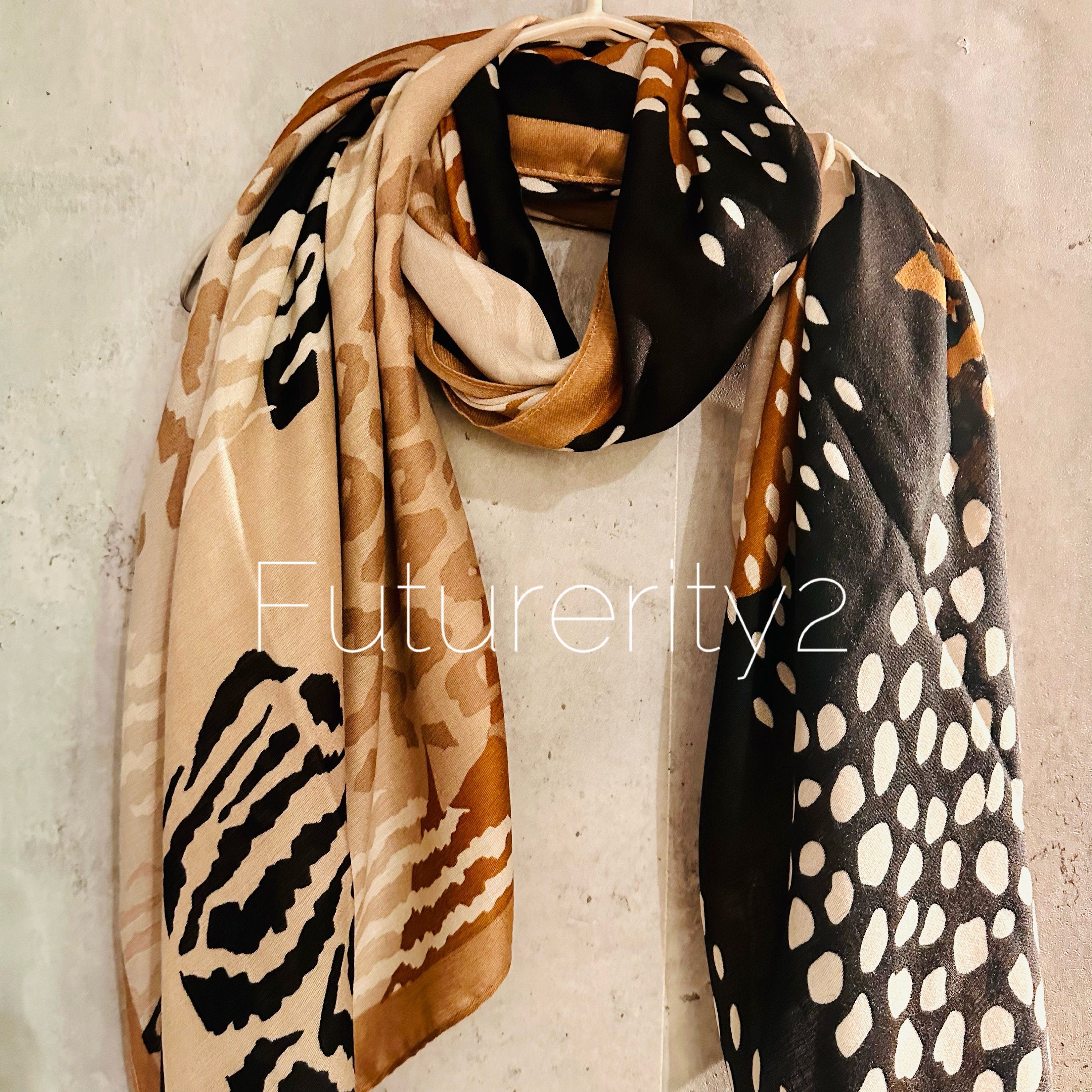 ECO Friendly African Animals Skin Texture Organic Cotton Blend Scarf In Brown