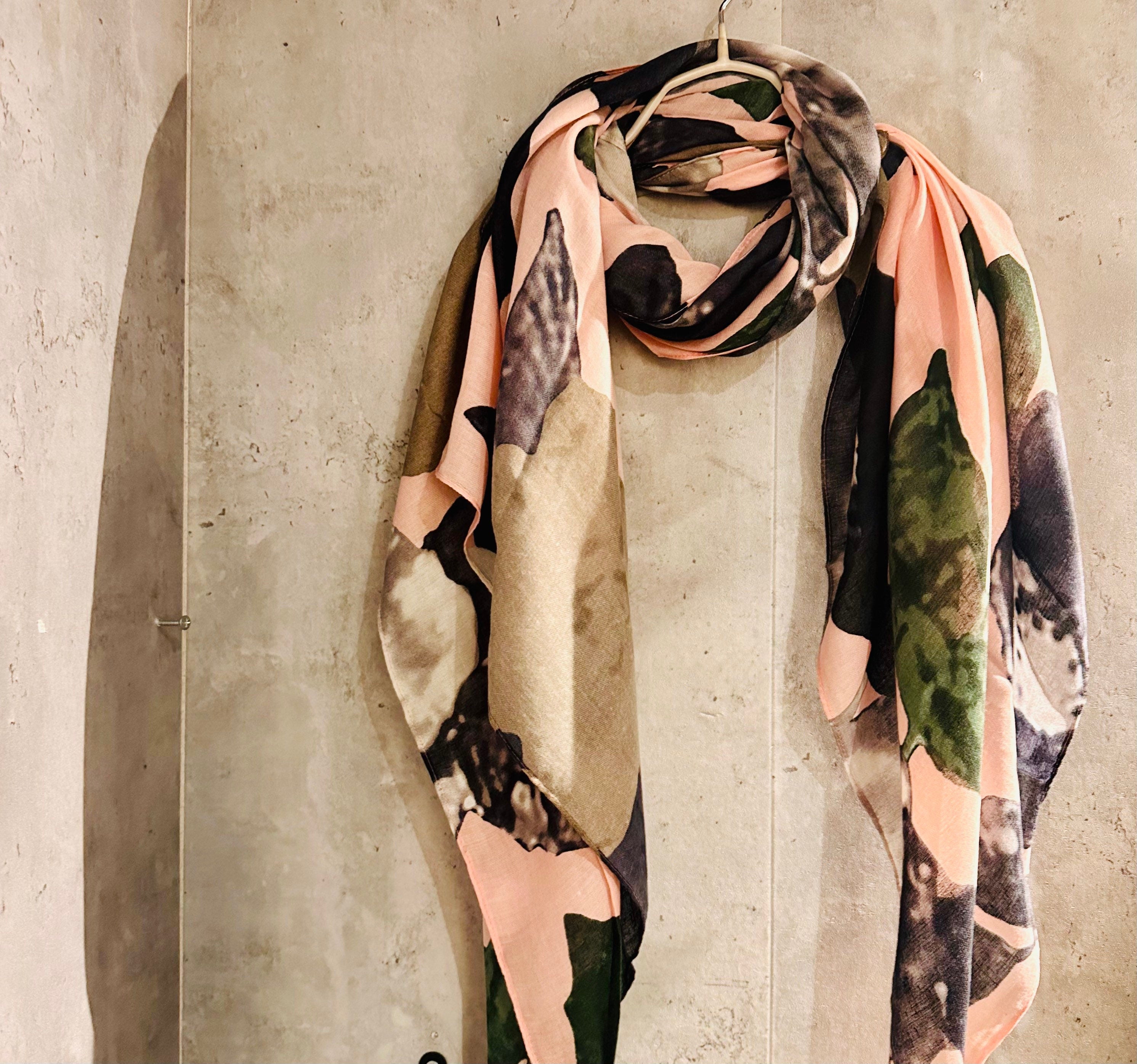 ECO Friendly Scarf Huge Flower Leaf Pink Grey Orange Organic Cotton Scarf