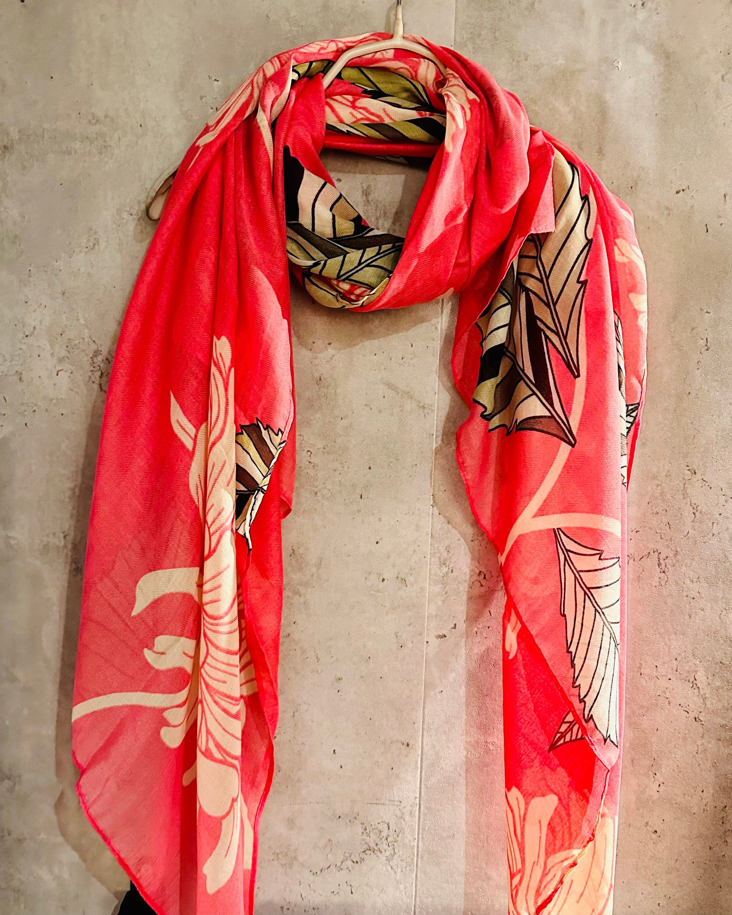 ECO Friendly Sketched Peony Flowers Leaves Organic Cotton Pink Scarf