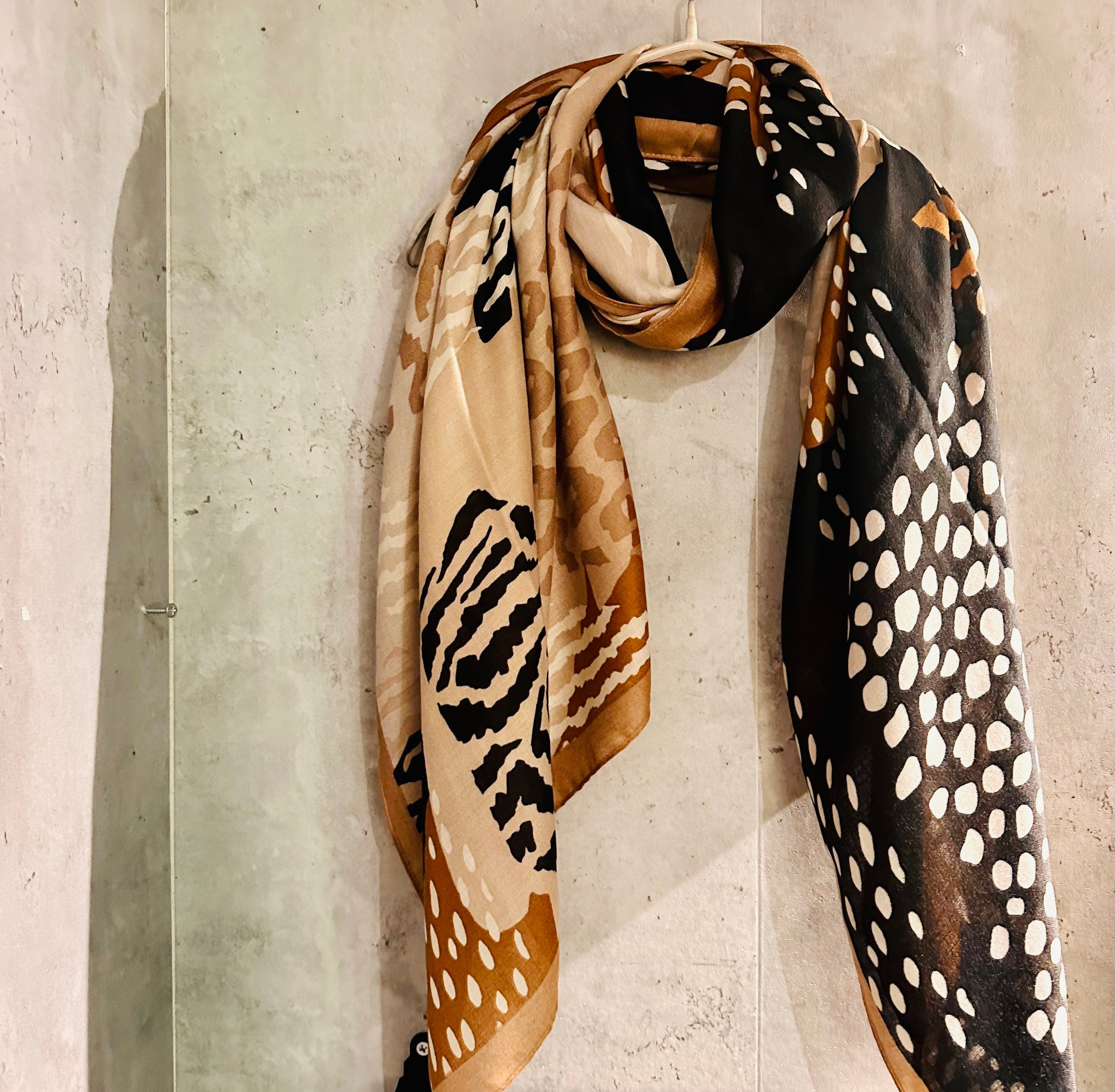 ECO Friendly African Animals Skin Texture Organic Cotton Blend Scarf In Brown
