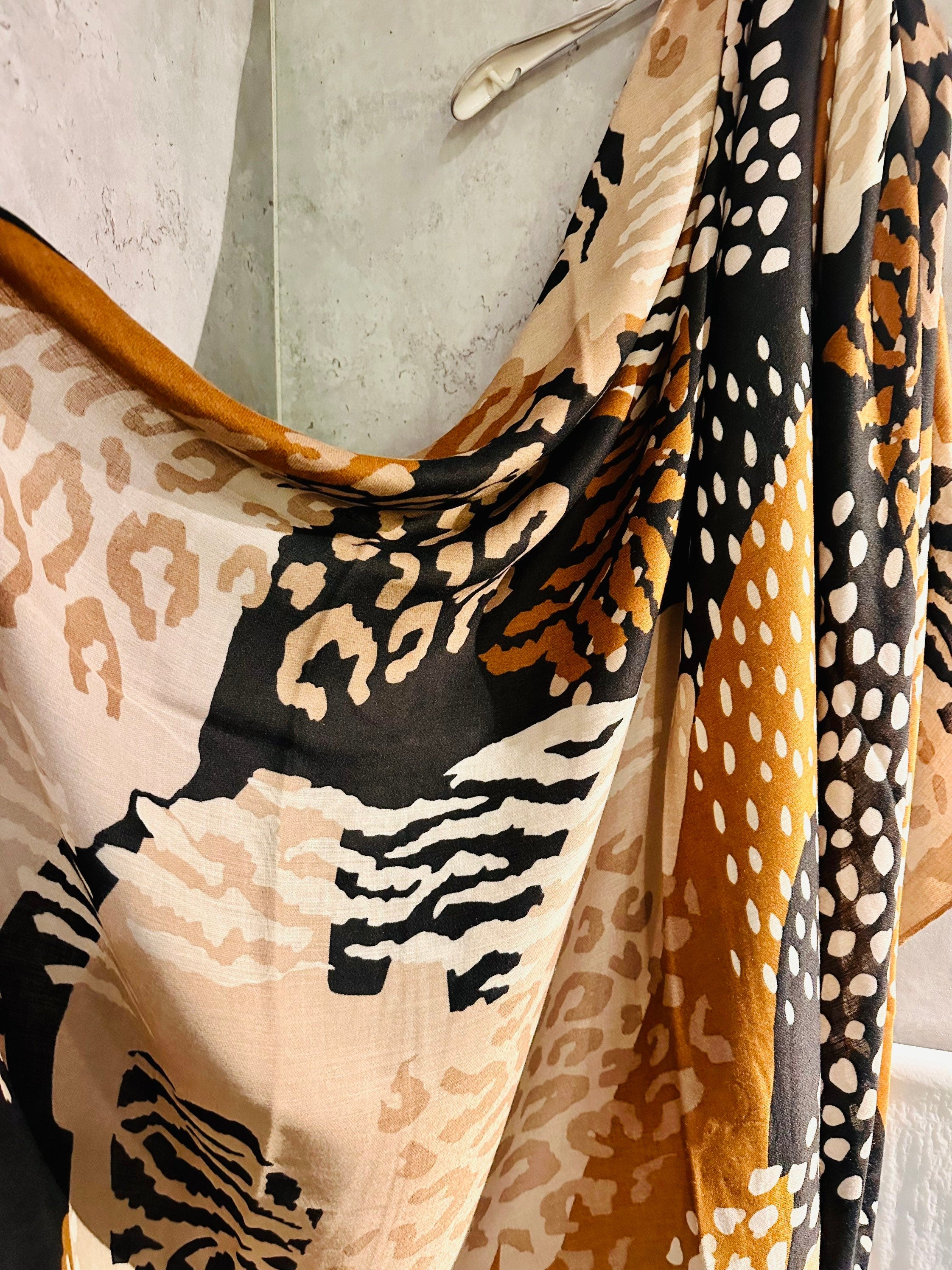 ECO Friendly African Animals Skin Texture Organic Cotton Blend Scarf In Brown