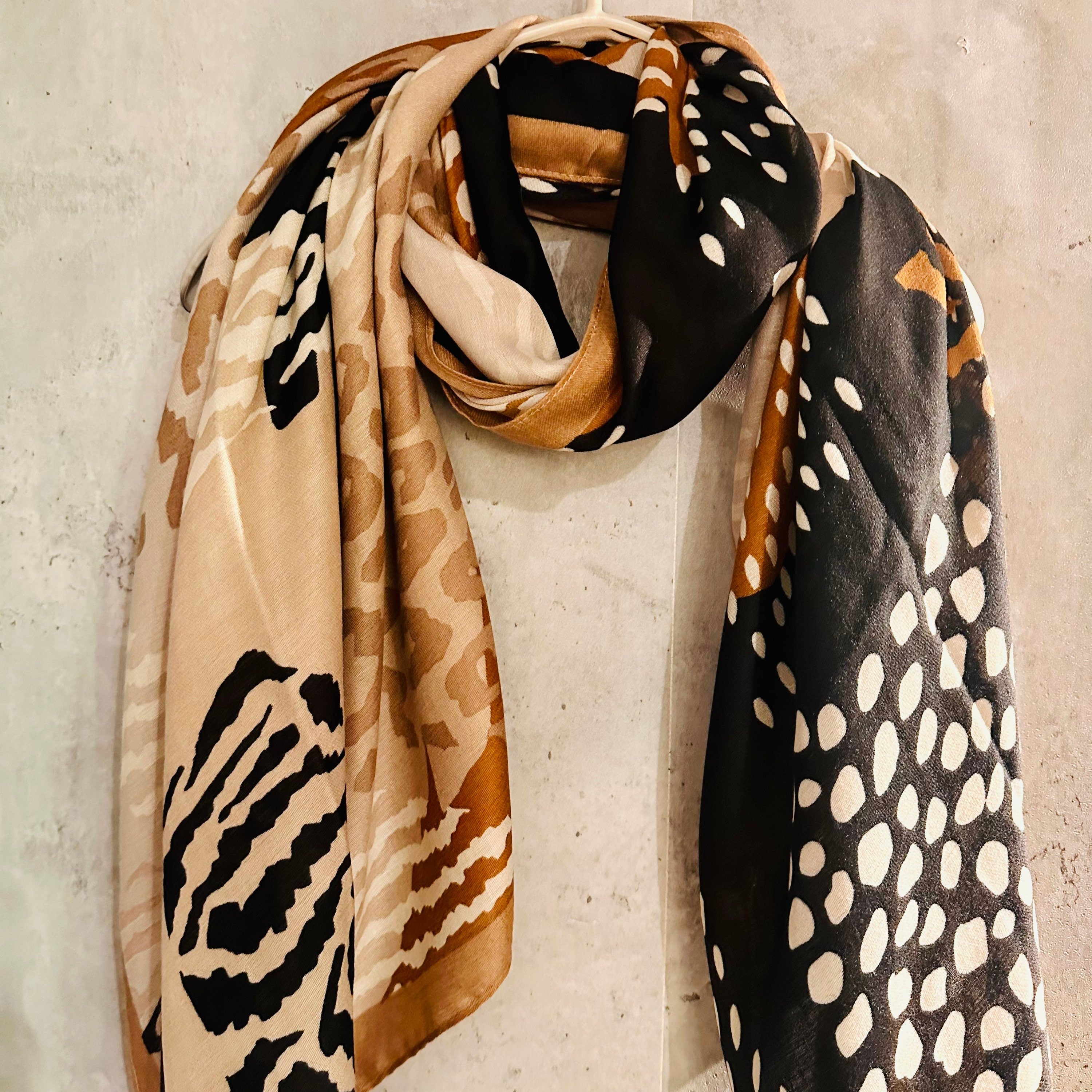 ECO Friendly African Animals Skin Texture Organic Cotton Blend Scarf In Brown