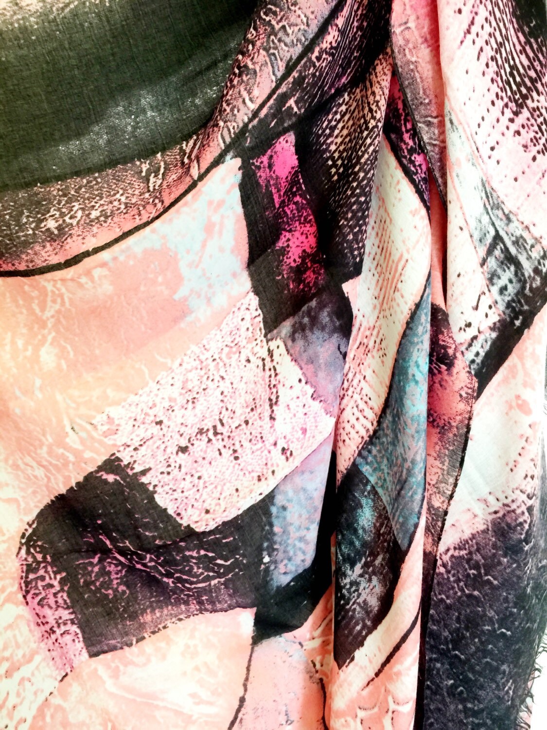 Geometric Prints Cashmere Blend In Pink Black Scarf,Spring Summer  Autumn Winter Scarf