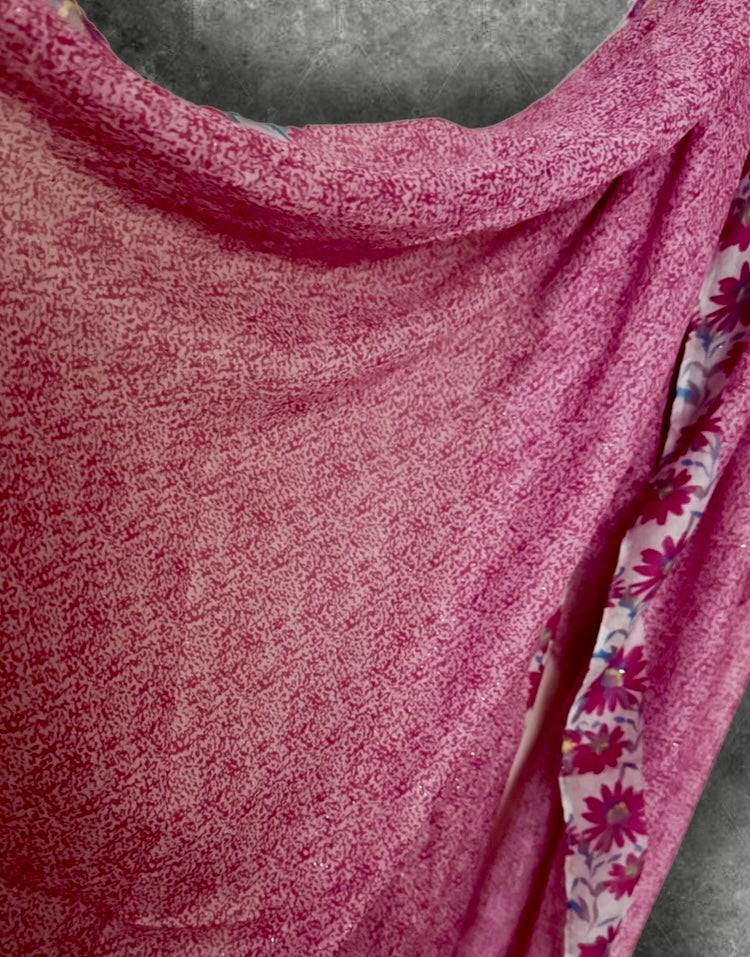 Pink Small Floral Scarf for Women,Lightweight Cotton Summer Shawl.