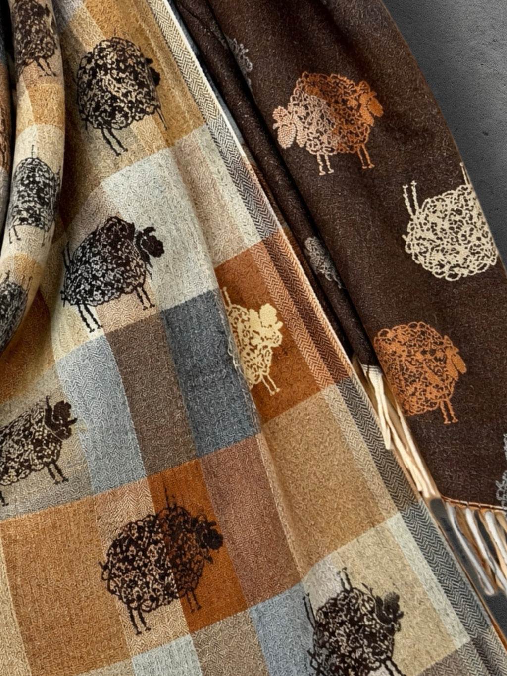 Brown Camel Reversable Sheep Winter Scarf