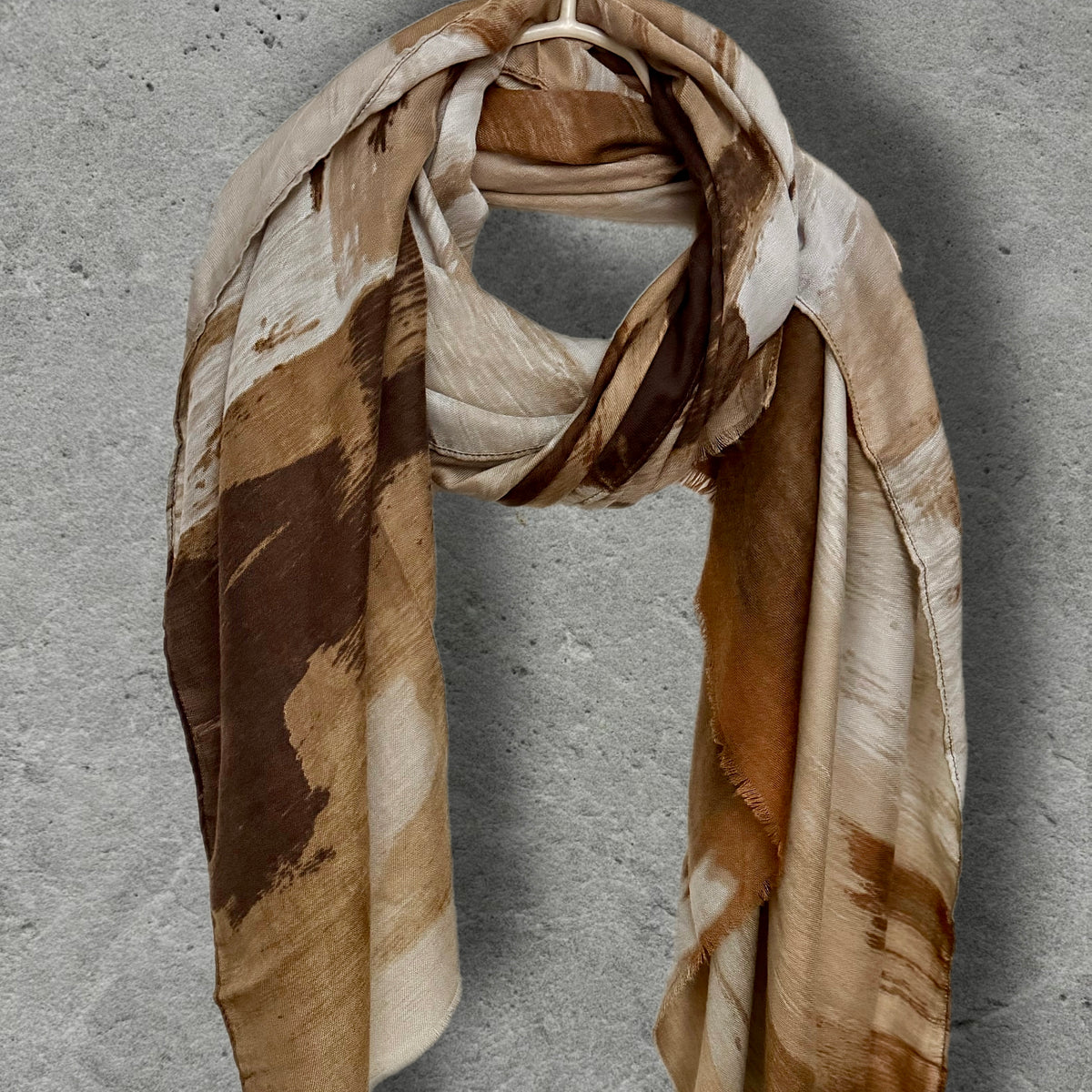 Chocolate Brown Painted Scarf, Caramel Cream Abstract Wrap