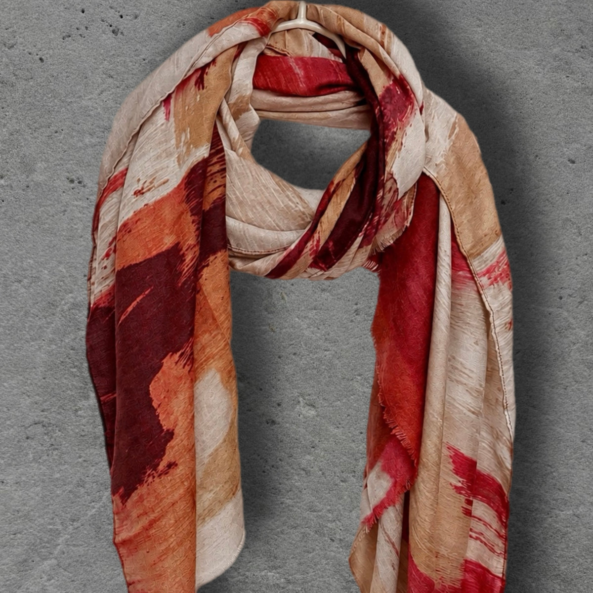 Red Burgundy and Beige Brushstroke Autumn Winter Scarf