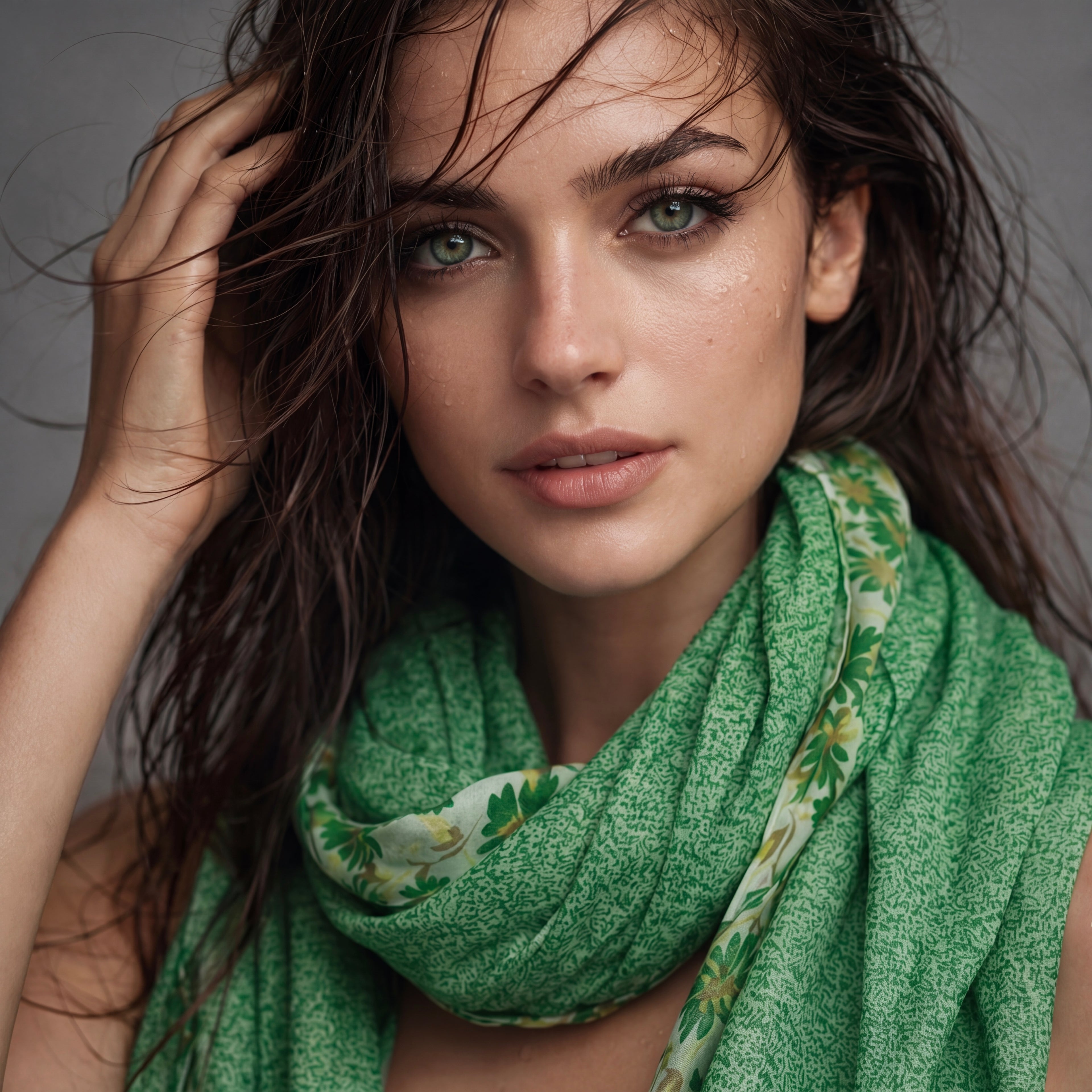 Green Floral Lightweight Cotton Scarf,Summer Wrap for Women