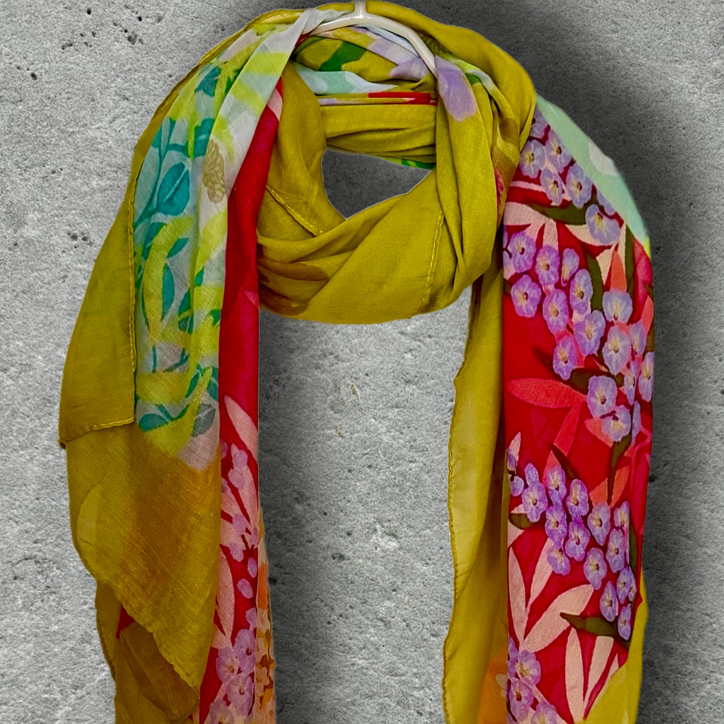 Spring Florals Summer Yellow Scarf for Women,Elegant Lightweight Cotton Shawl