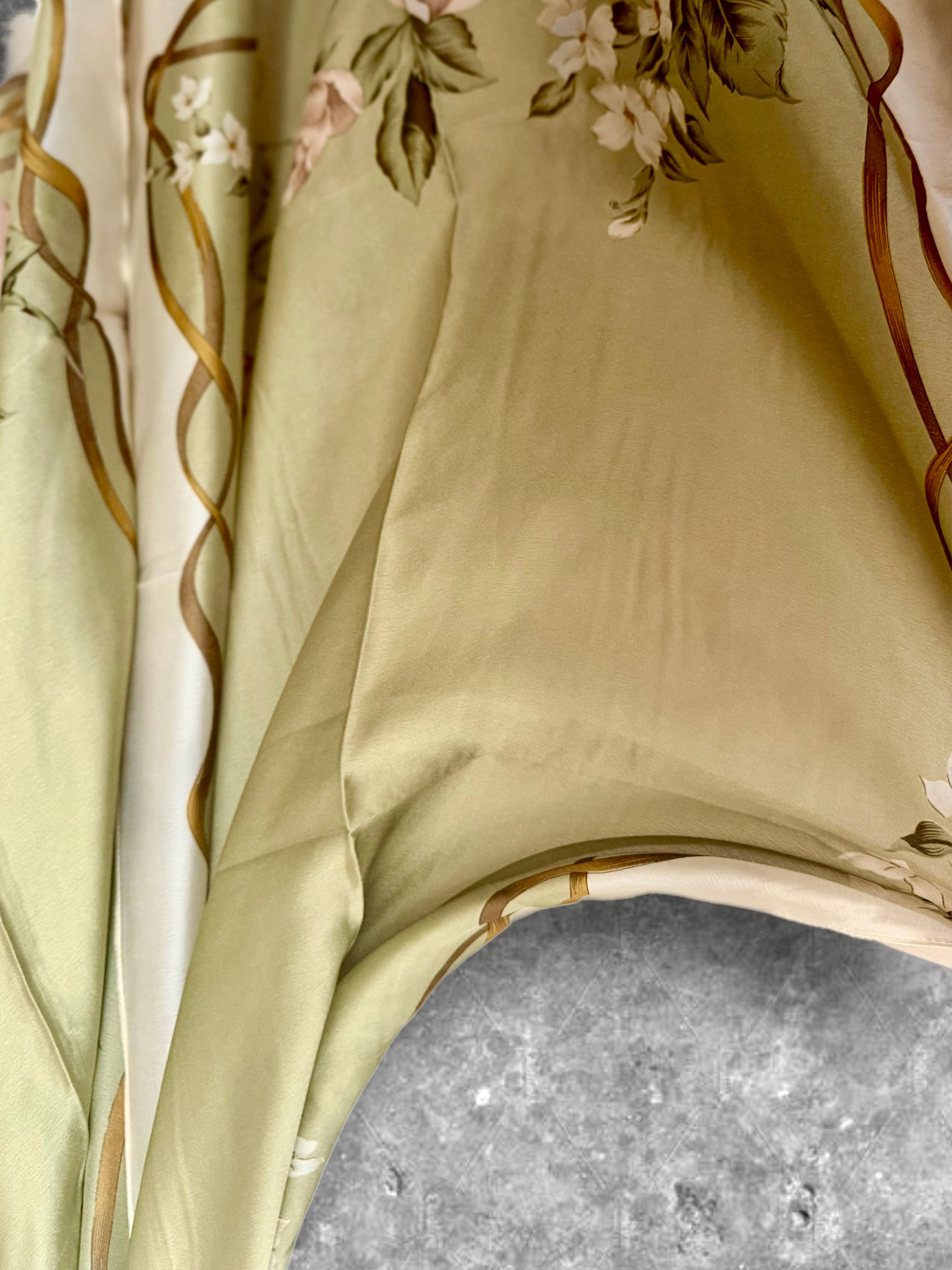 Olive Green Womens Silk Scarf with White Rose Floral Design,Lightweight Spring Sumner Wrap