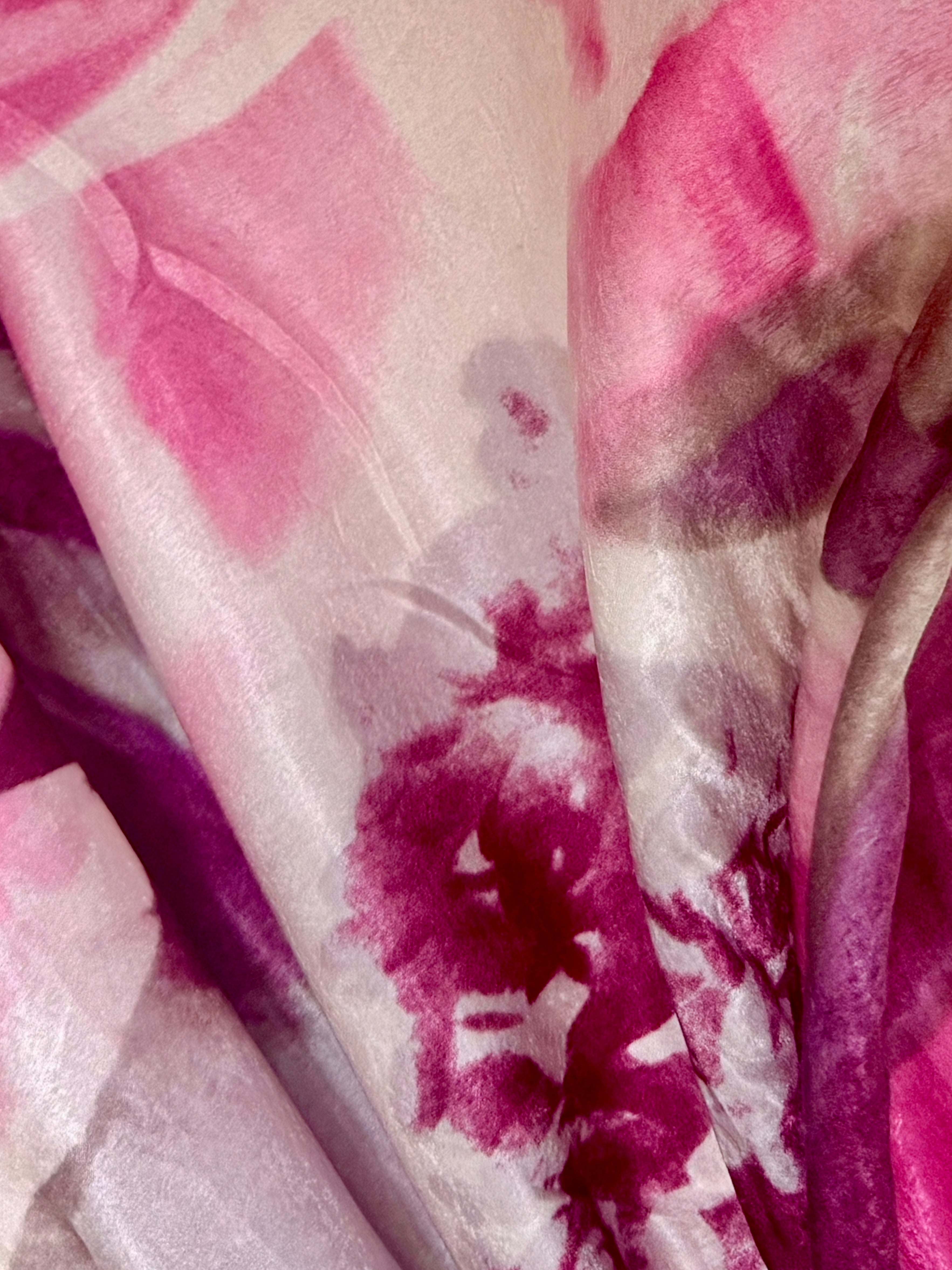 Abstract Watercolour Silk Scarf for Women in Pink/Purple,Luxury Lightweight Shawl,Ideal Gift for Her,Mom and Christmas