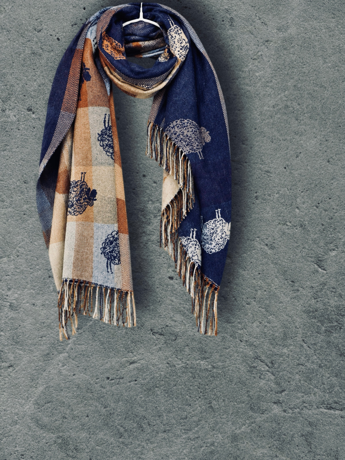 Reversible Navy Blue Sheep Winter Scarf