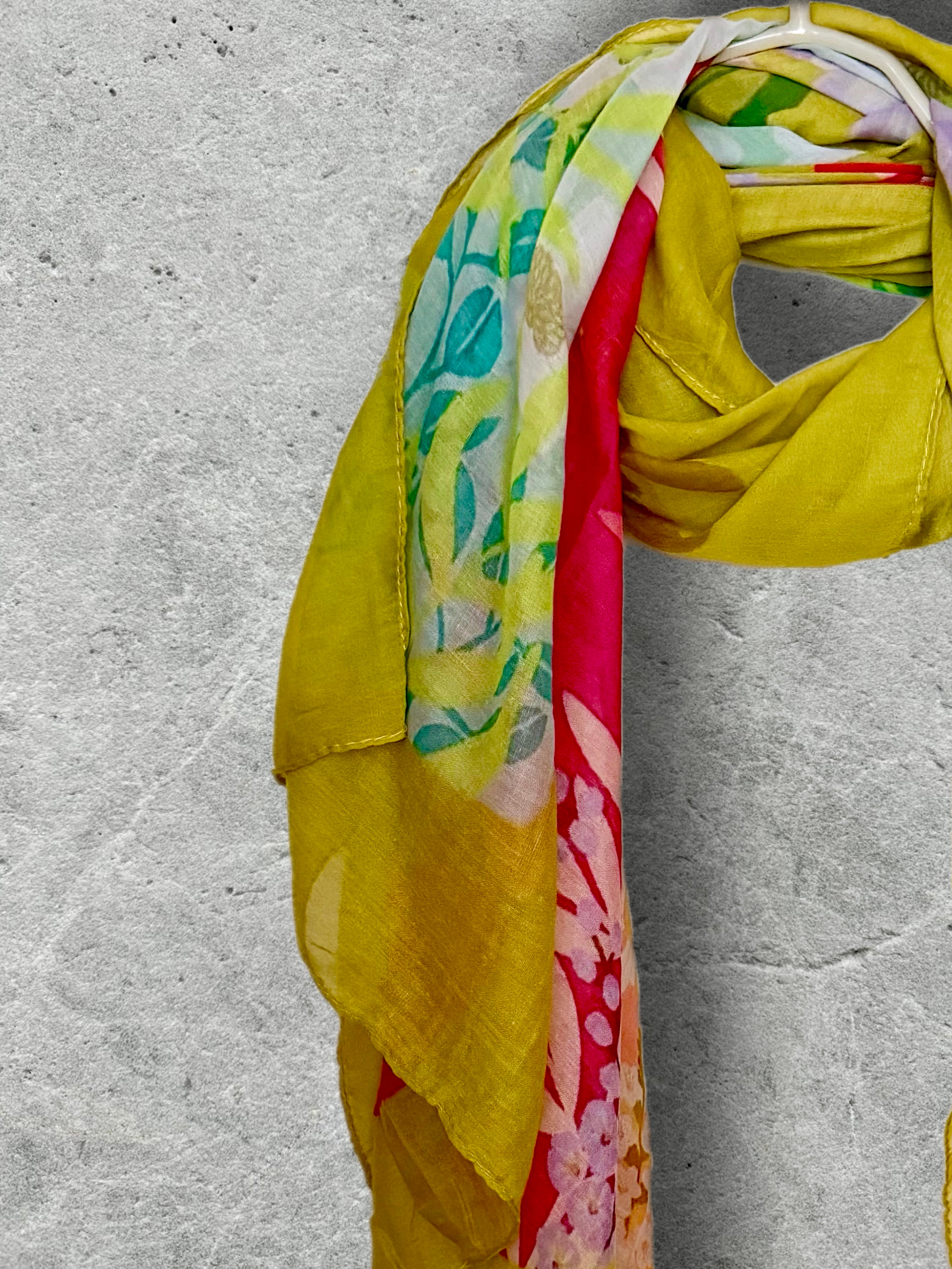 Spring Florals Summer Yellow Scarf for Women,Elegant Lightweight Cotton Shawl