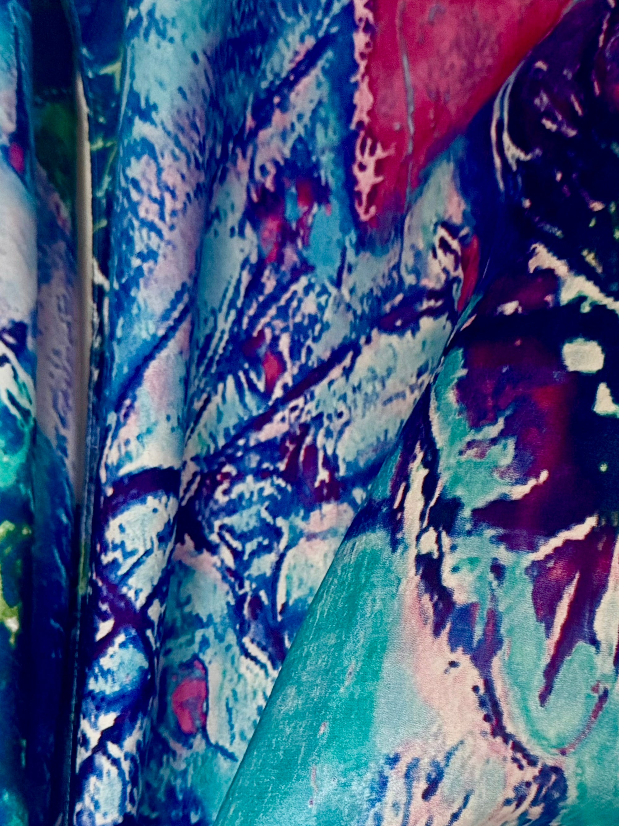 Vibrant Abstract Silk Shawl in Blue Tones,Colorful Modern Art Scarf for Women,Unique Gift for Art Lovers,Birthday,Mom or Christmas
