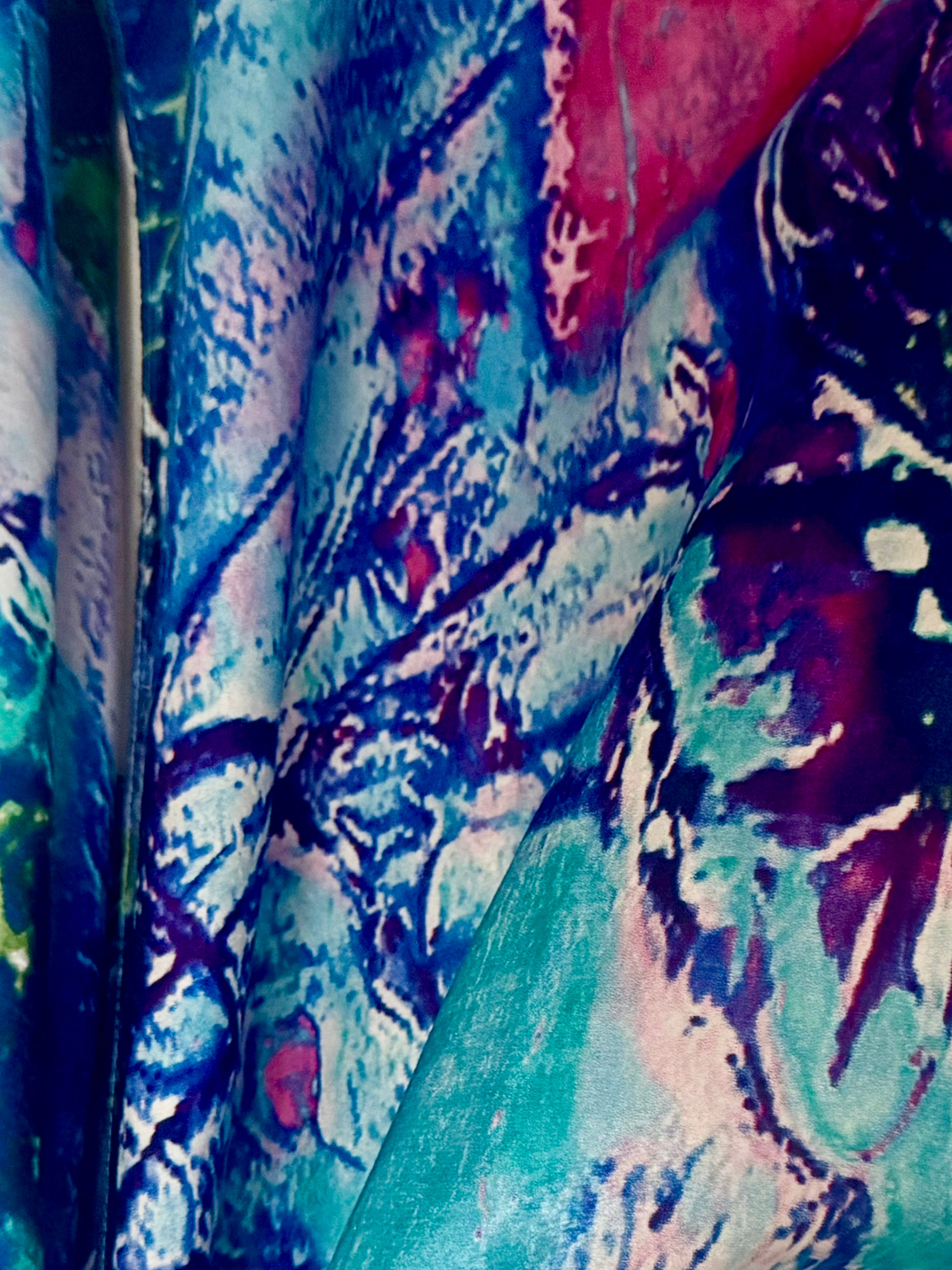 Vibrant Abstract Silk Shawl in Blue Tones,Colorful Modern Art Scarf for Women,Unique Gift for Art Lovers,Birthday,Mom or Christmas