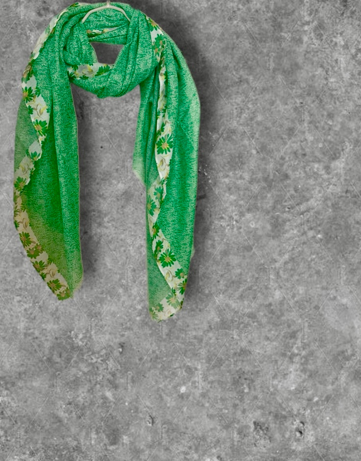Green Floral Lightweight Cotton Scarf,Summer Wrap for Women