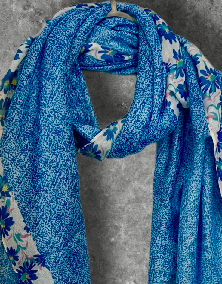 Blue Micro Floral Lightweight Cotton Scarf for Women,Soft Summer Shawl Wrap
