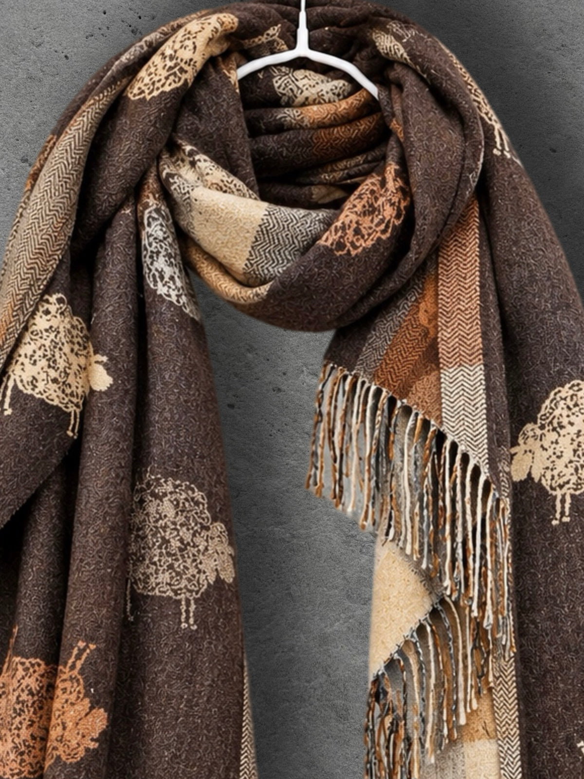 Brown Camel Reversable Sheep Winter Scarf