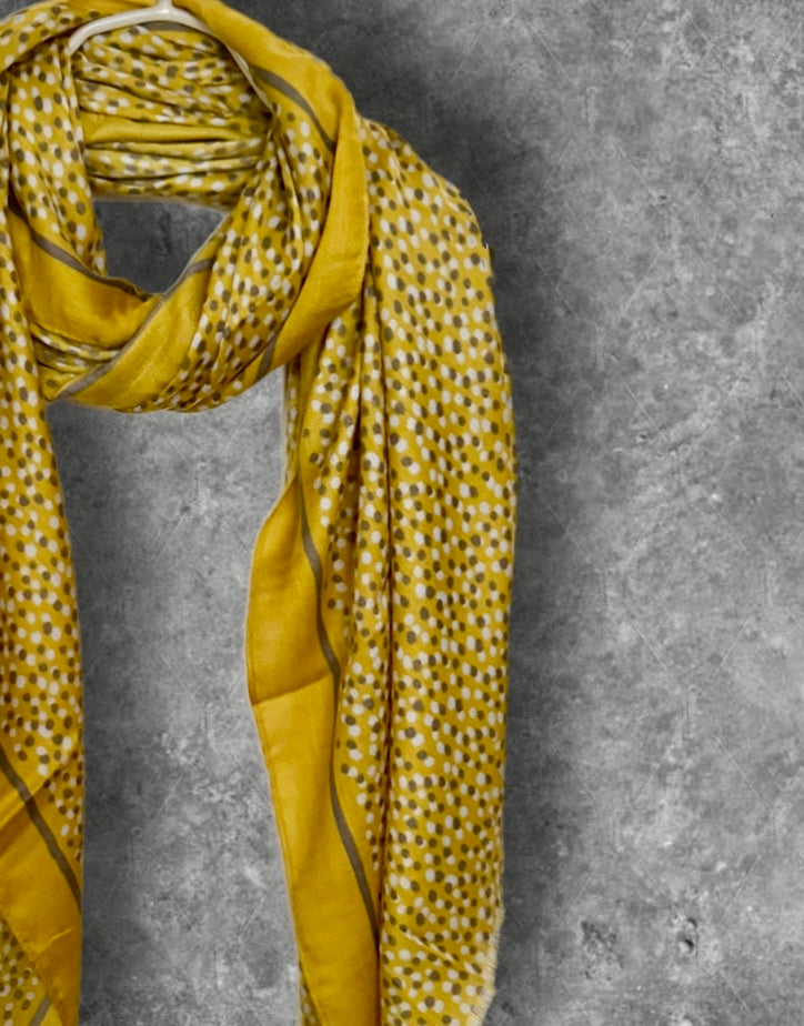 Yellow Micro Polka Dot Cotton Scarf for Women,Lightweight Spring Summer Shawl