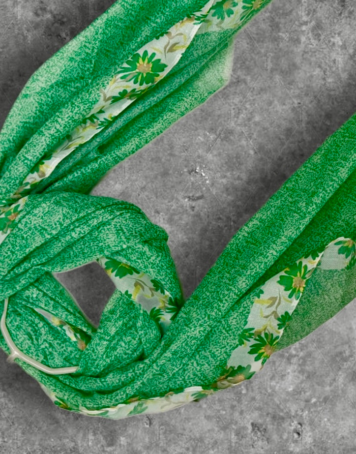 Green Floral Lightweight Cotton Scarf,Summer Wrap for Women