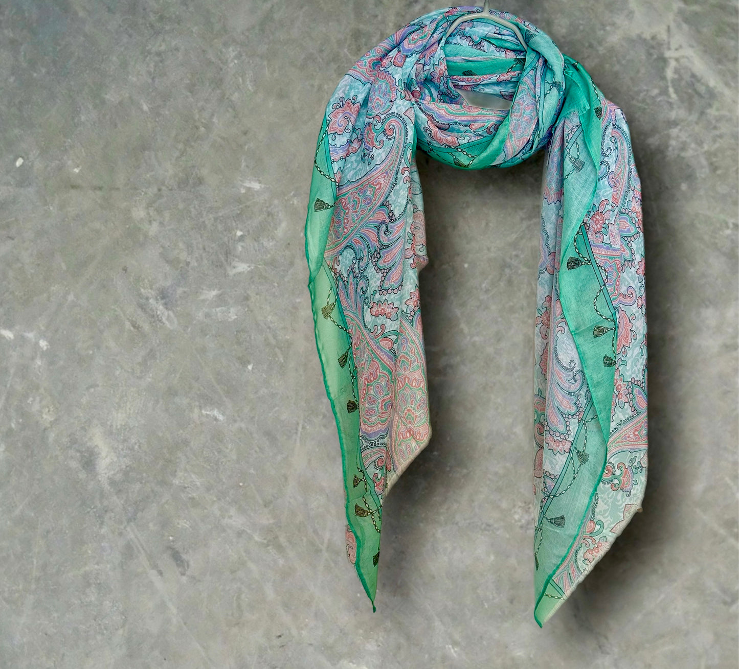 Light Green Paisley Pattern Cotton Scarf,Perfect for Gifting Women on Mother's Day,Birthdays,Christmas, Suitable for Every Season