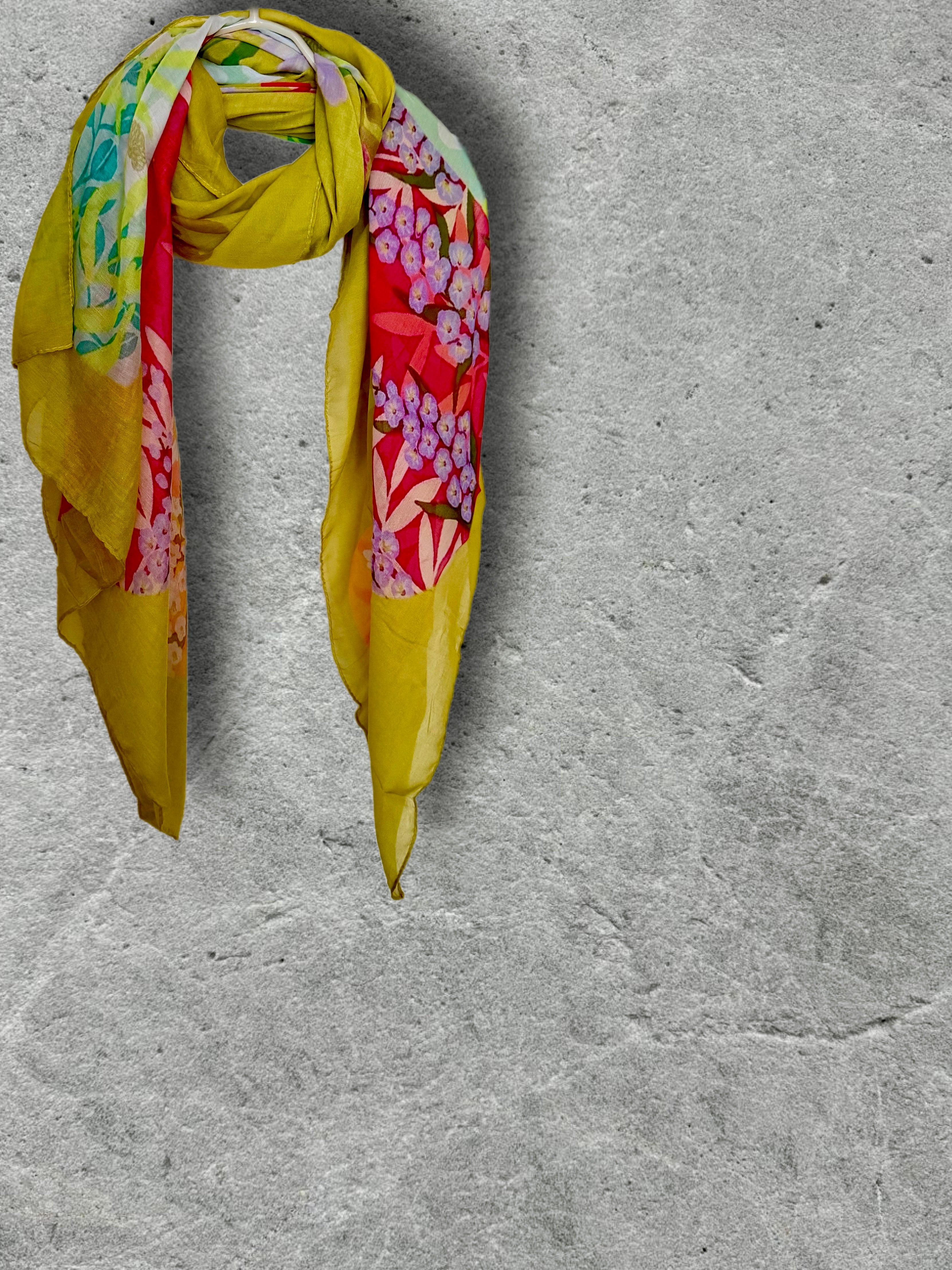 Spring Florals Summer Yellow Scarf for Women,Elegant Lightweight Cotton Shawl
