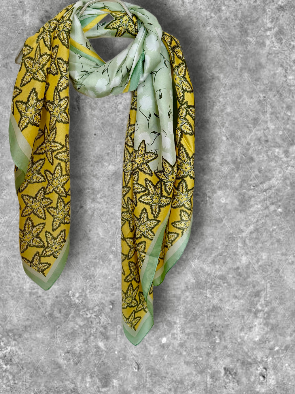 Yellow Green Long Silk Scarf for Women,Featuring Golden Meadow Blossom