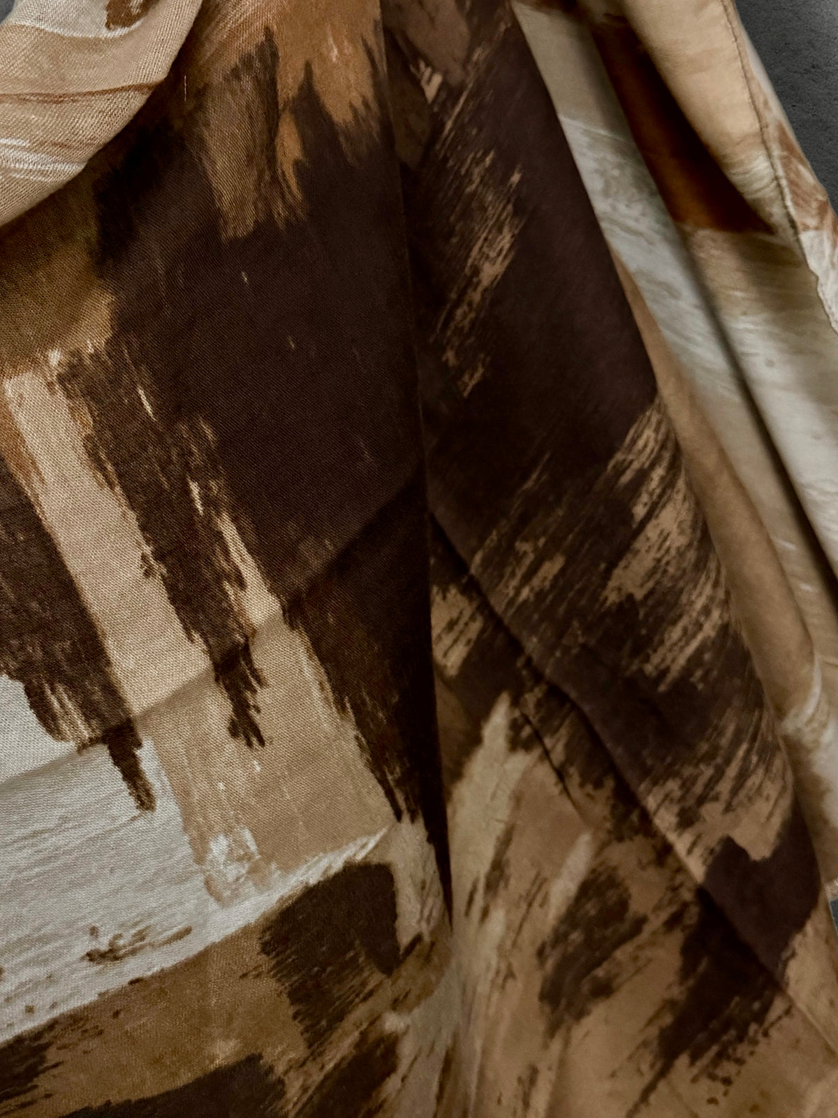 Chocolate Brown Painted Scarf, Caramel Cream Abstract Wrap