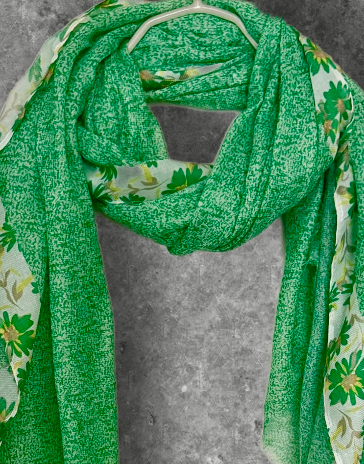 Green Floral Lightweight Cotton Scarf,Summer Wrap for Women
