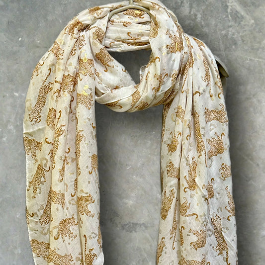Light Brown classic leopards print off white scarf for women,perfect for any season and great gifts for her,mother,birthday and Christmas