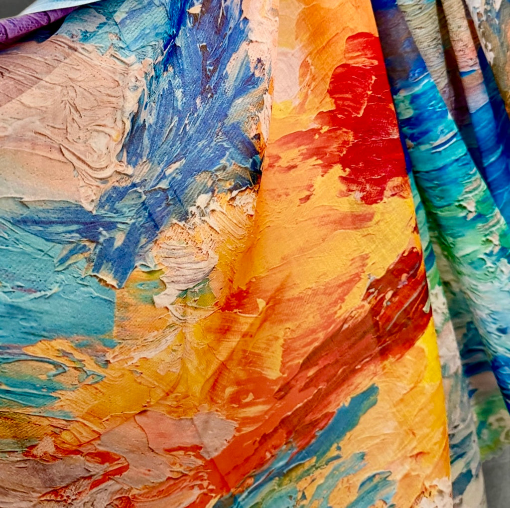 Multicolour Abstract Watercolour Cotton Scarf,Artistic Brushstroke Print Summer Scarf,Lightweight Colourful Shawl
