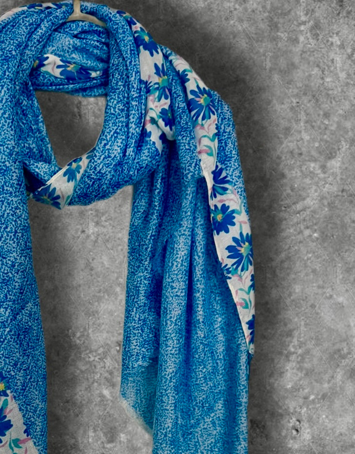 Blue Micro Floral Lightweight Cotton Scarf for Women,Soft Summer Shawl Wrap