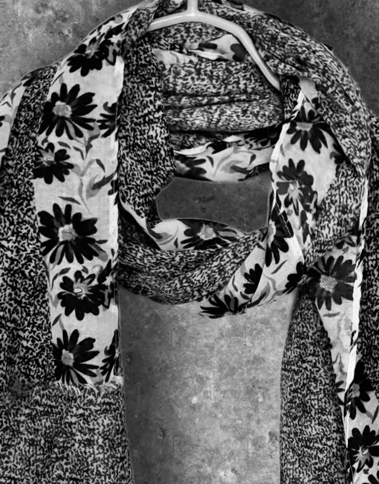 Black and White Daisy Floral Cotton Scarf for Women,Elegant Lightweight Shawl