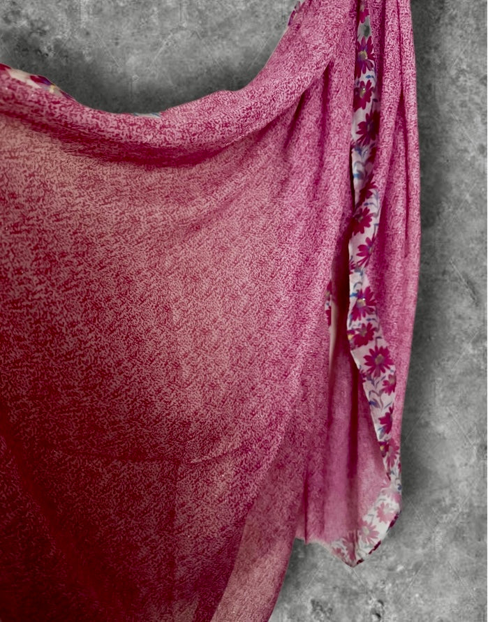 Pink Small Floral Scarf for Women,Lightweight Cotton Summer Shawl.