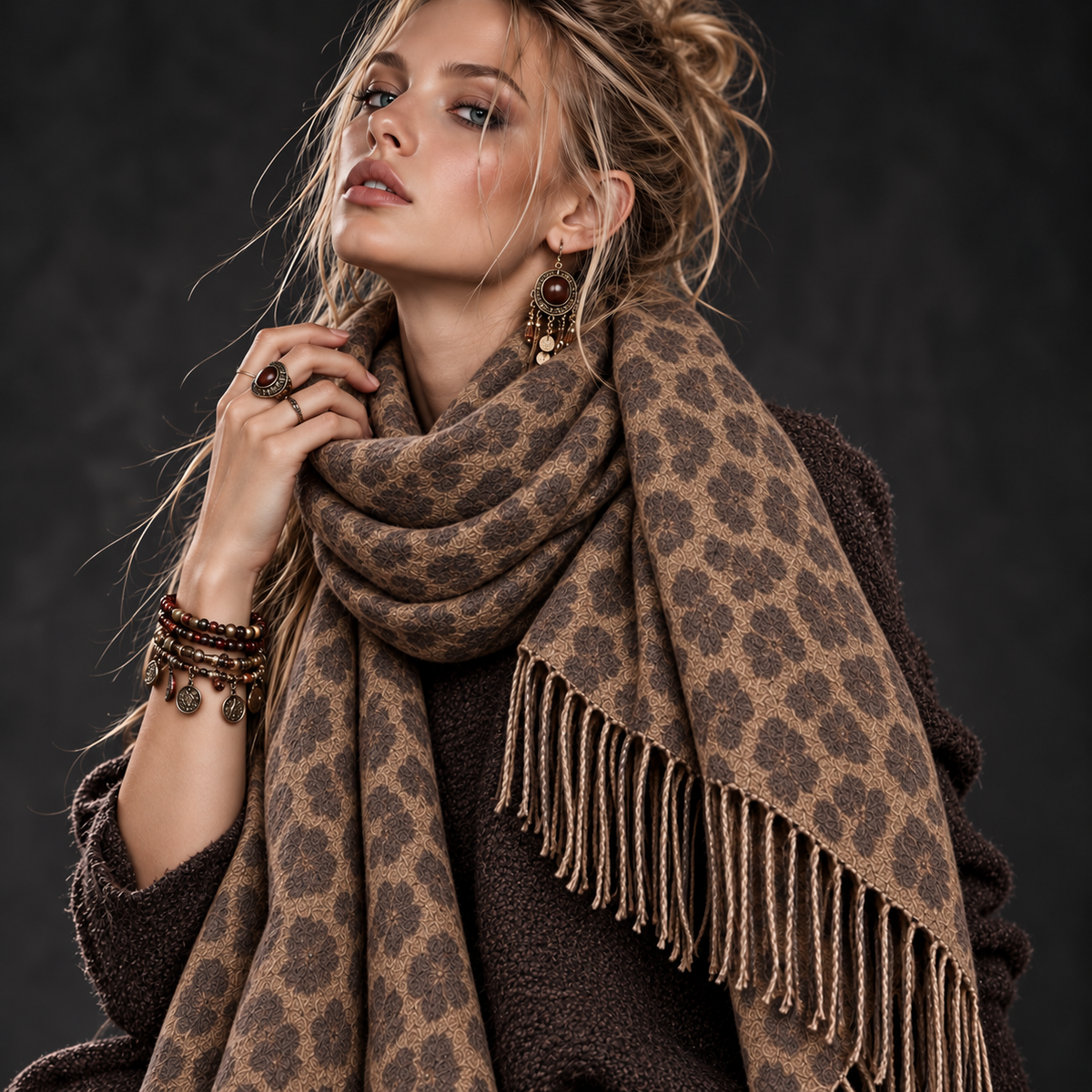 Brown Leopard Winter Scarf, Mocha Animal Print Wrap