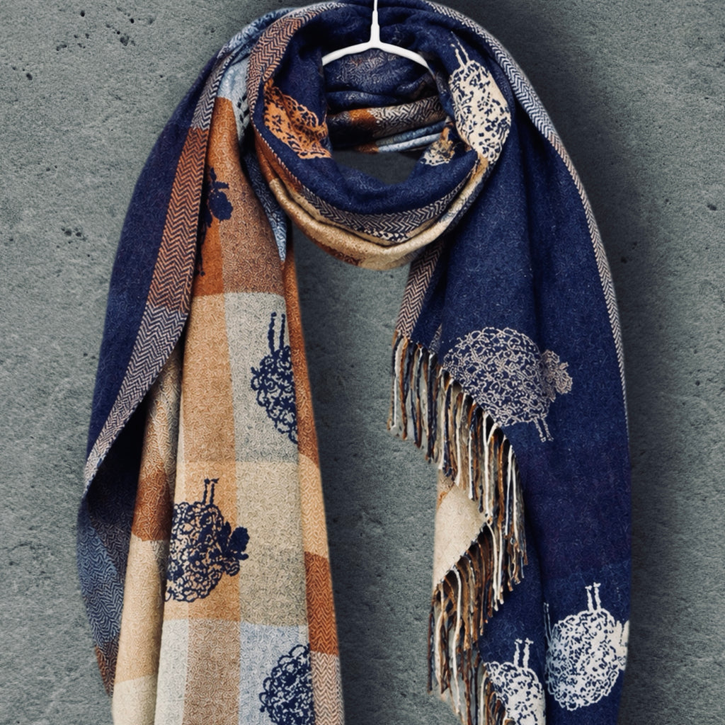 Reversible Navy Blue Sheep Winter Scarf