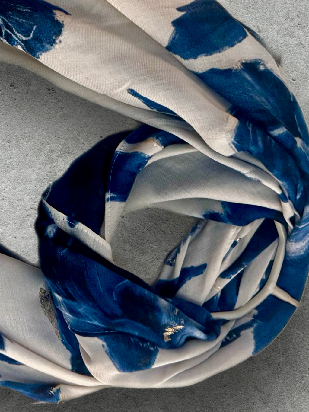 Blue Sketch Peony Scarf with Gold Accents,Elegant Floral Print Wrap