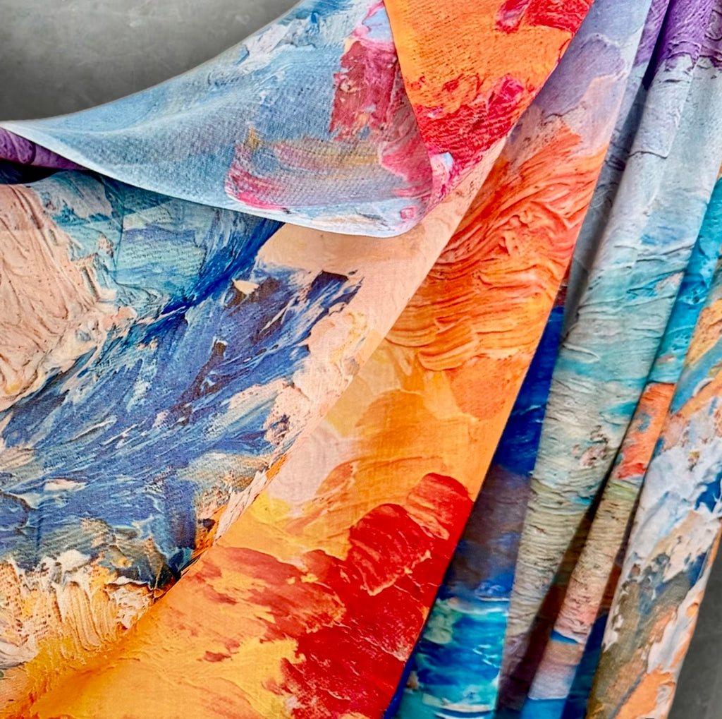 Multicolour Abstract Watercolour Cotton Scarf,Artistic Brushstroke Print Summer Scarf,Lightweight Colourful Shawl